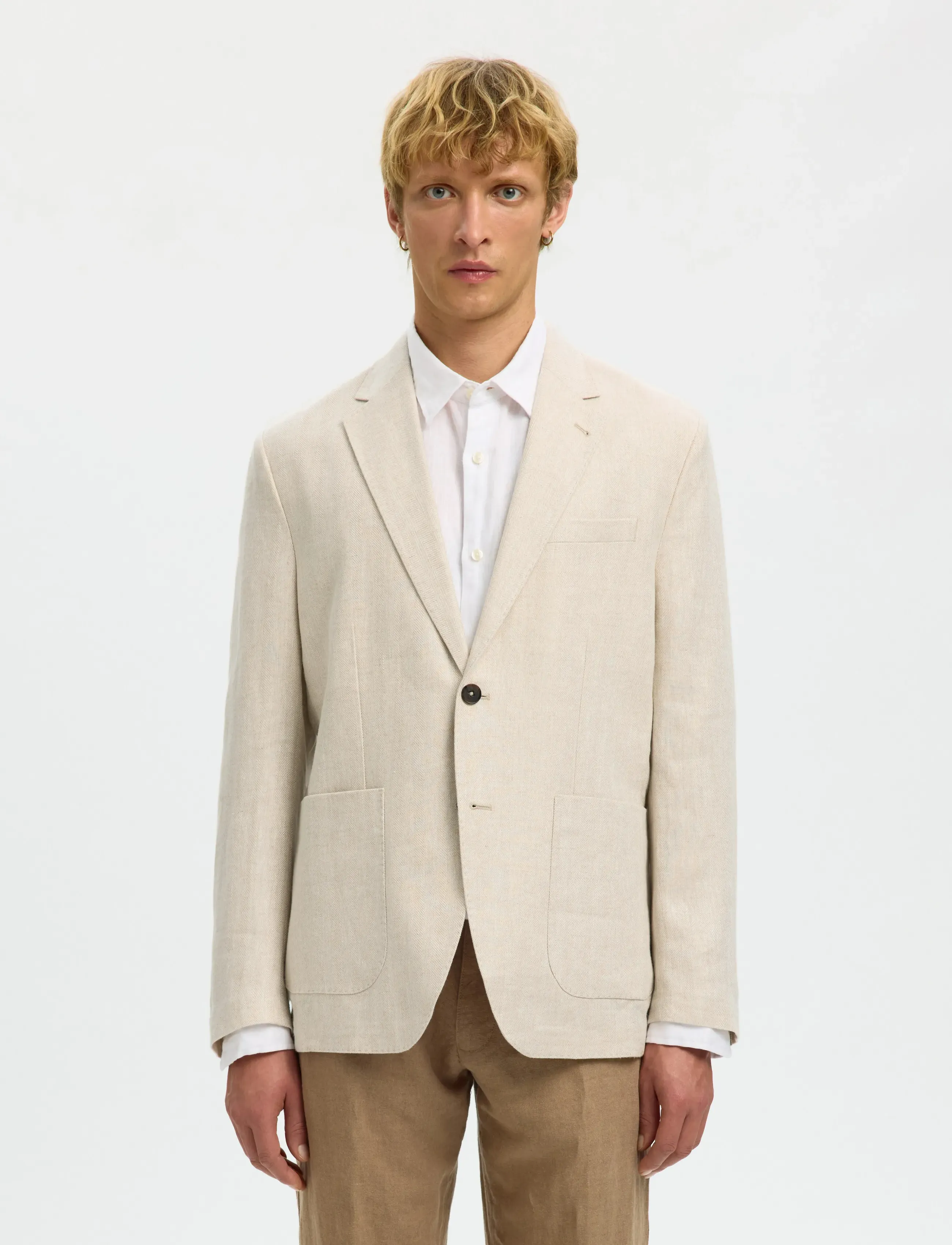 Selected Slmreg-Charles Linen Blz Noos, 52, Blazer, Beige - Single Breasted Männerswear