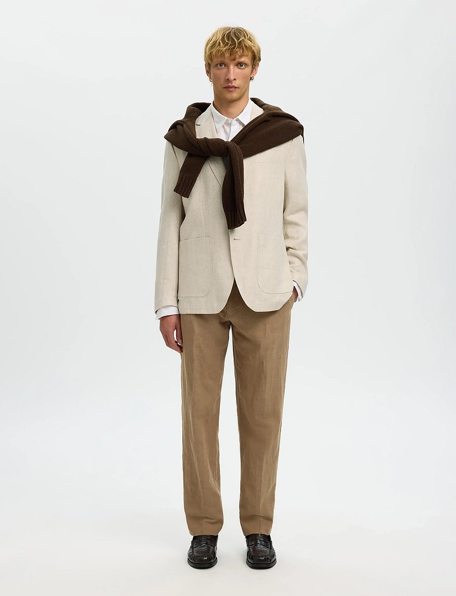 Selected - SLMREG-CHARLES LINEN BLZ NOOS - enkeltradede blazere - oatmeal - 4
