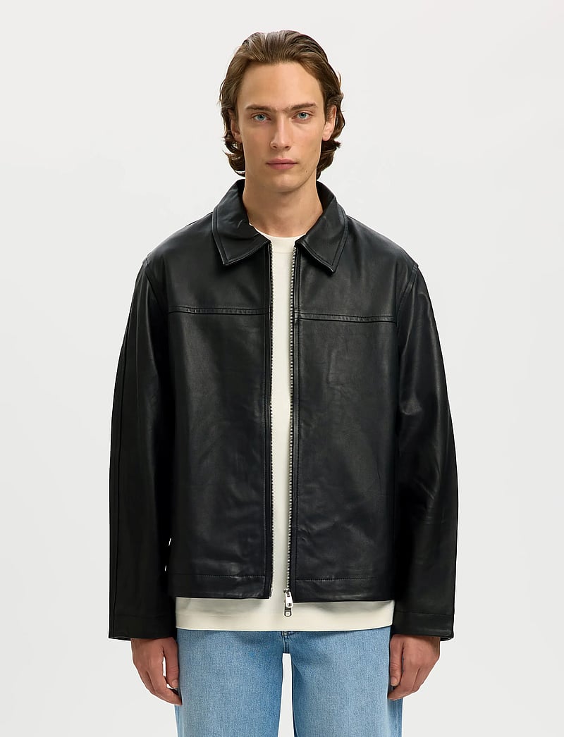 Selected - SLHLUCAS LEATHER BLOUSON NOOS - efterårsjakker - black - 0