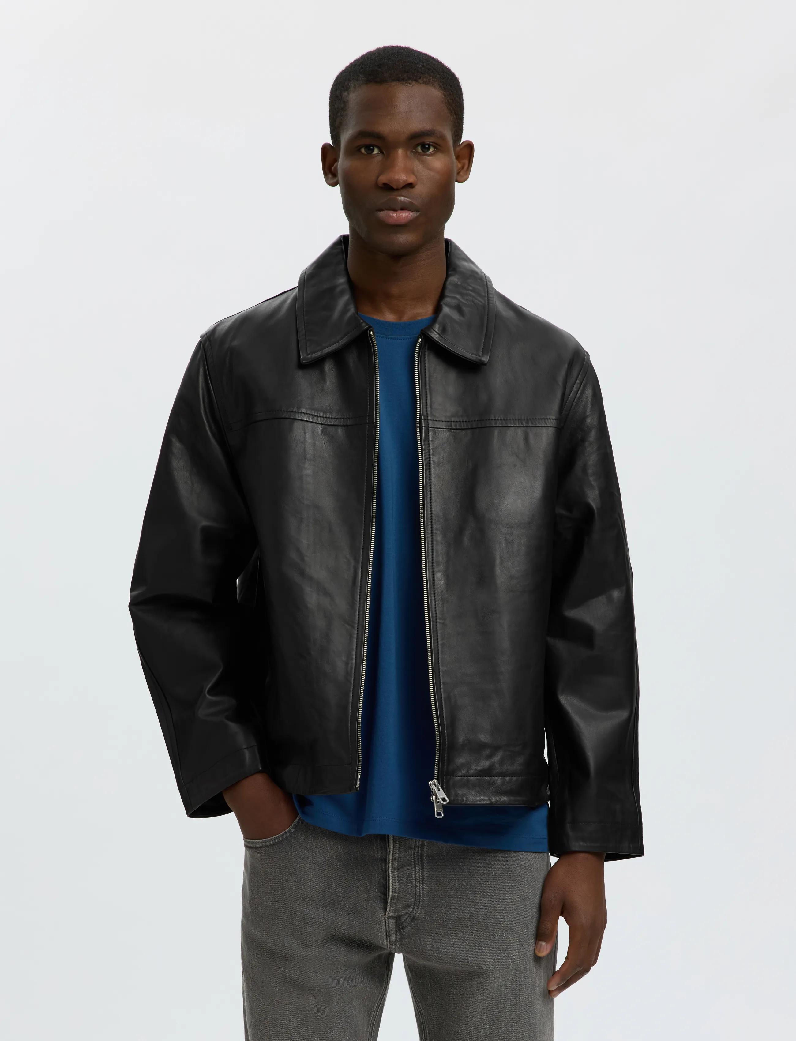Selected - SLMLUCAS LEATHER BLOUSON #S - black - 0
