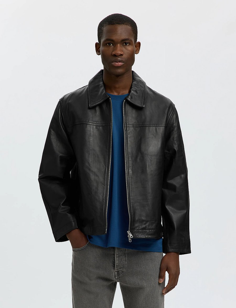 Selected - SLMLUCAS LEATHER BLOUSON #S - black - 0