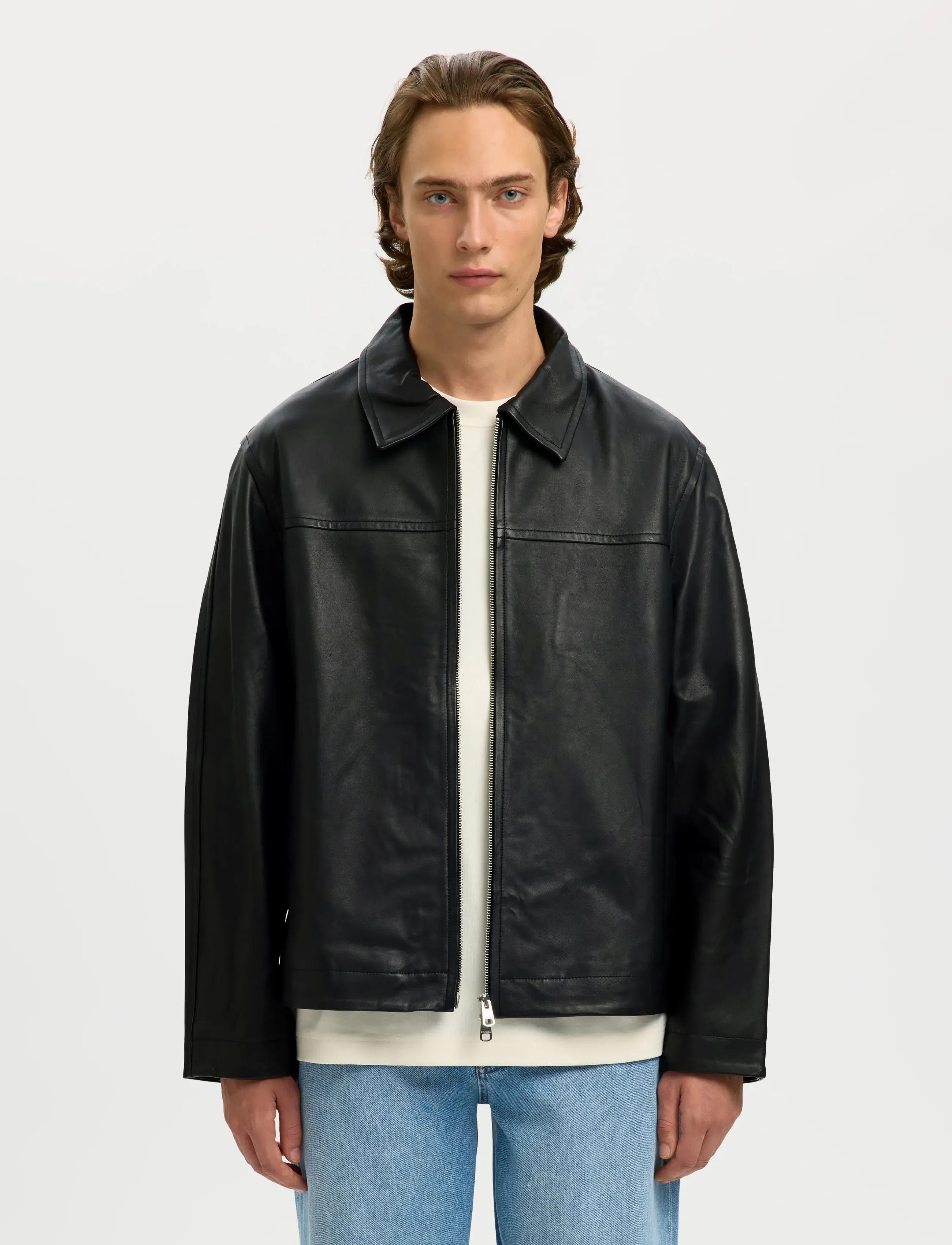 Selected SLHLUCAS LEATHER BLOUSON NOOS - Lederjacken - BLACK / black