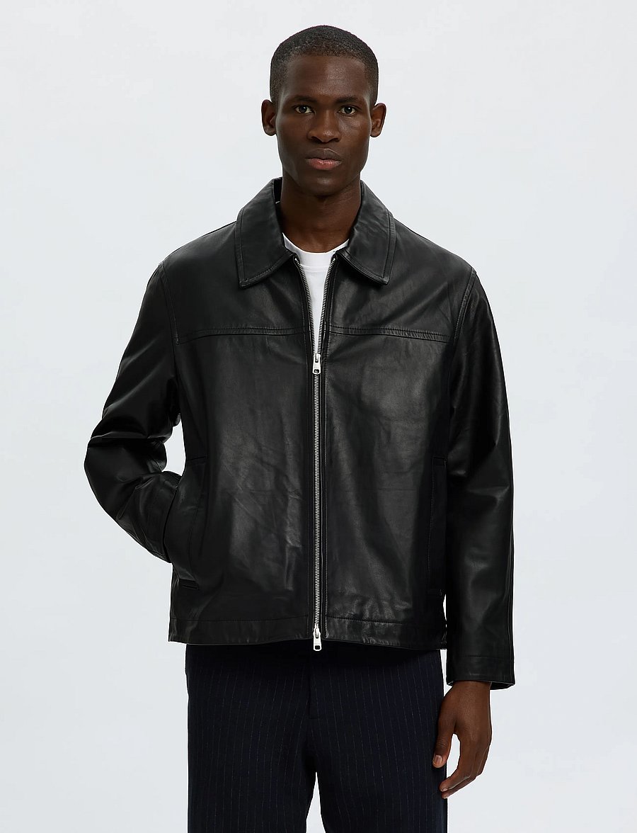 Selected - SLMLUCAS LEATHER BLOUSON #S - sügisjoped - black - 0