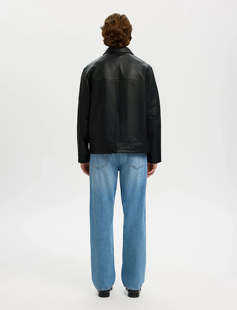 Selected - SLHLUCAS LEATHER BLOUSON NOOS - efterårsjakker - black - 2