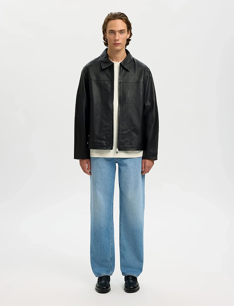 Selected - SLHLUCAS LEATHER BLOUSON NOOS - efterårsjakker - black - 3