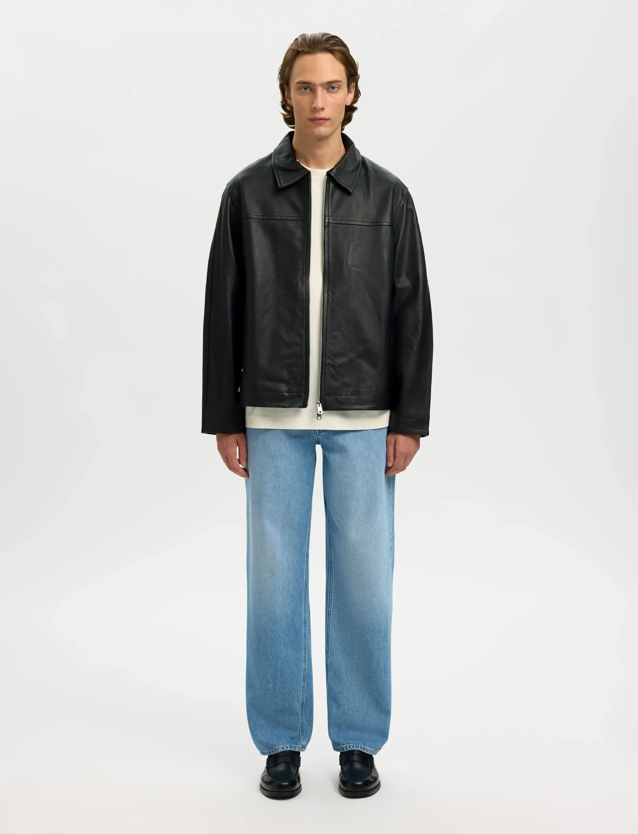 Selected - SLHLUCAS LEATHER BLOUSON NOOS - kevadjoped - black - 3