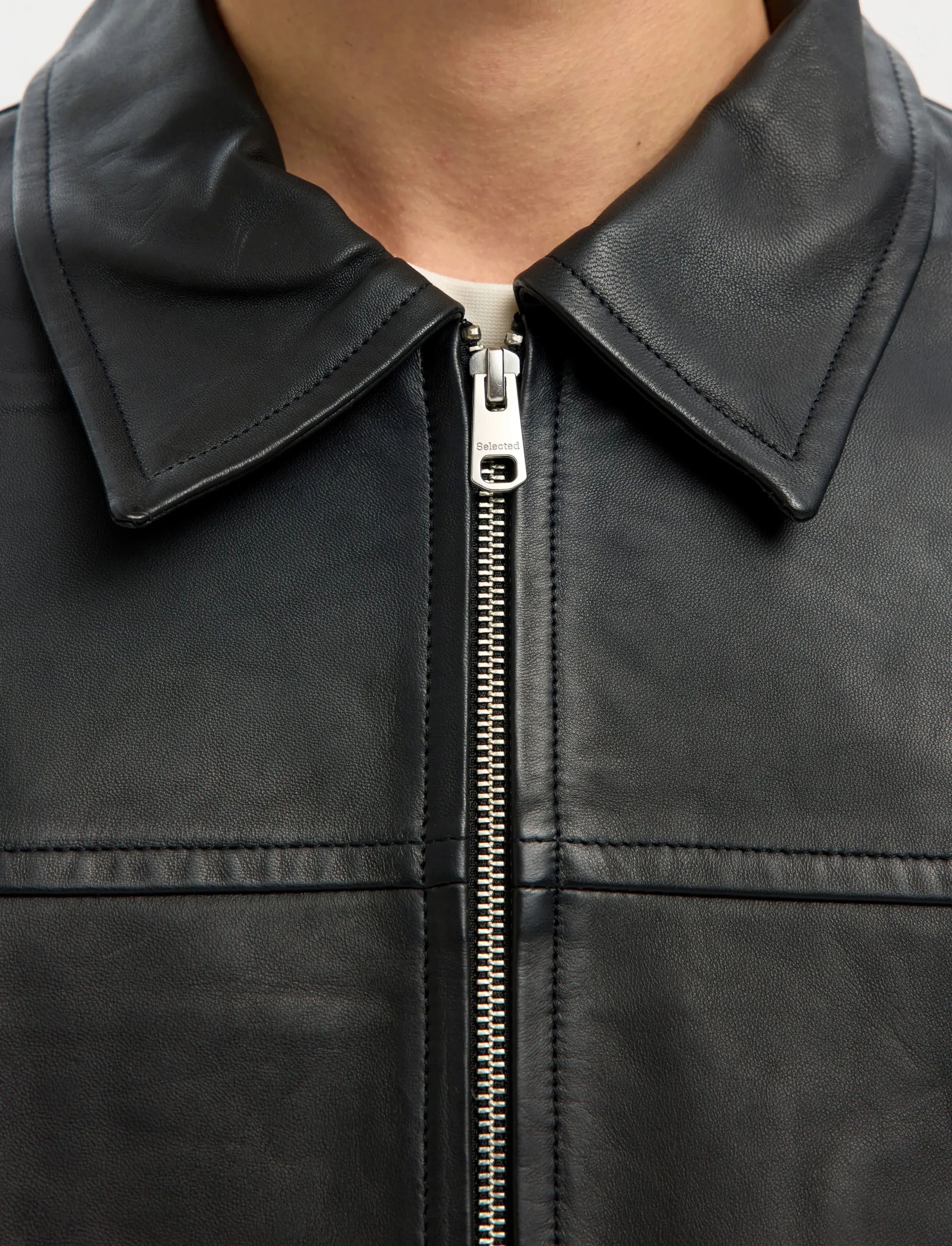 Selected - SLHLUCAS LEATHER BLOUSON NOOS - kevadjoped - black - 4