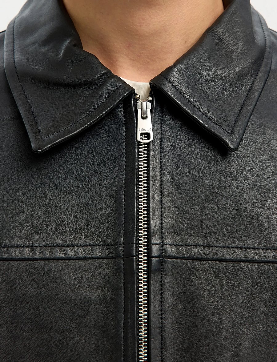Selected - SLHLUCAS LEATHER BLOUSON NOOS - frühlingsjacken - black - 4