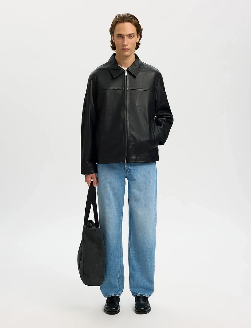 Selected - SLHLUCAS LEATHER BLOUSON NOOS - efterårsjakker - black - 5