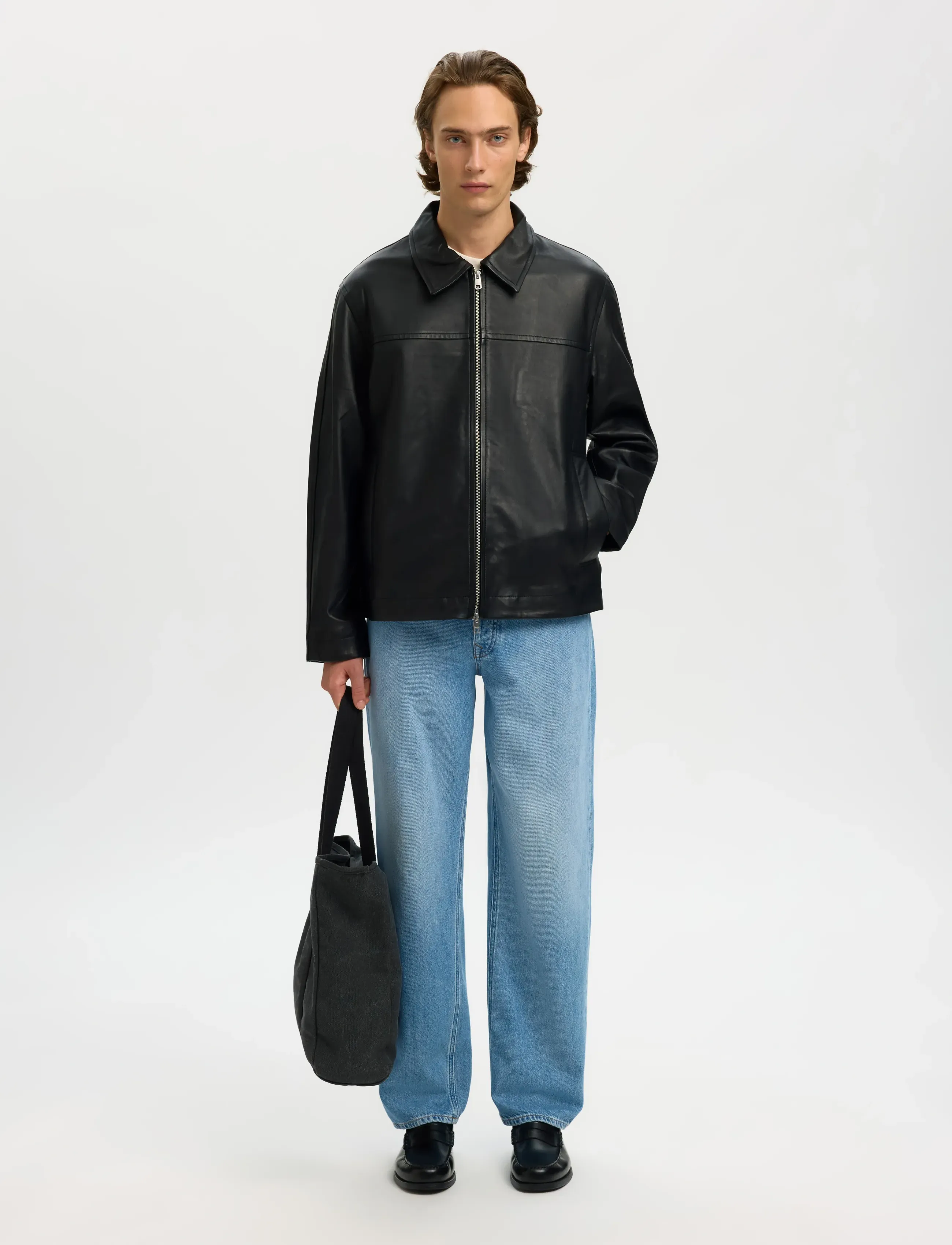 Selected - SLHLUCAS LEATHER BLOUSON NOOS - kevadjoped - black - 5