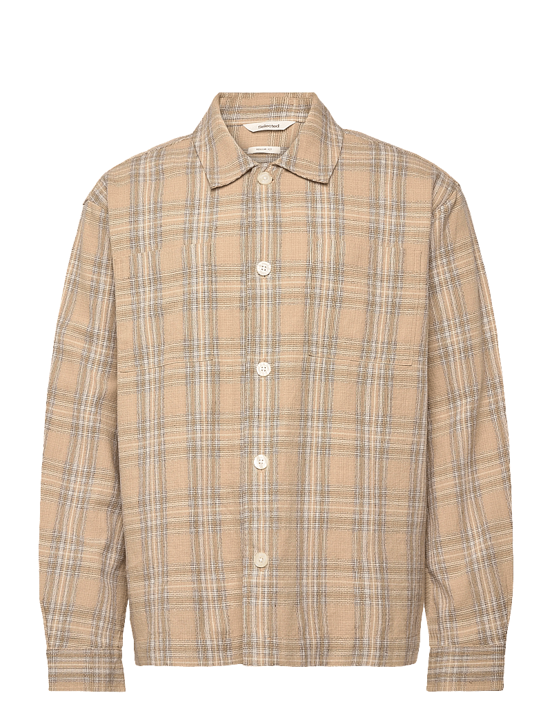 Selected - SLHREGRORY CHECK OVERSHIRT - ternede skjorter - pale khaki - 0
