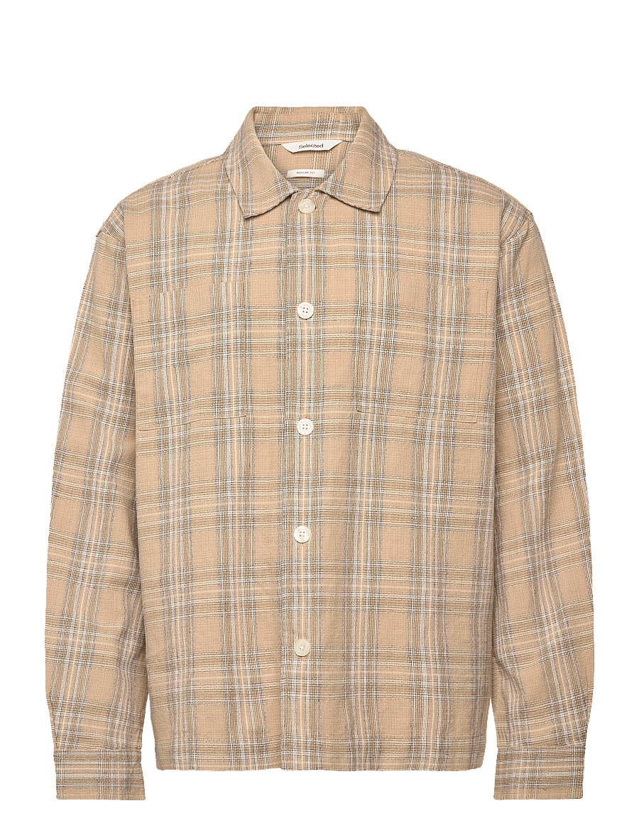 Selected - SLHREGRORY CHECK OVERSHIRT - ternede skjorter - pale khaki - 0