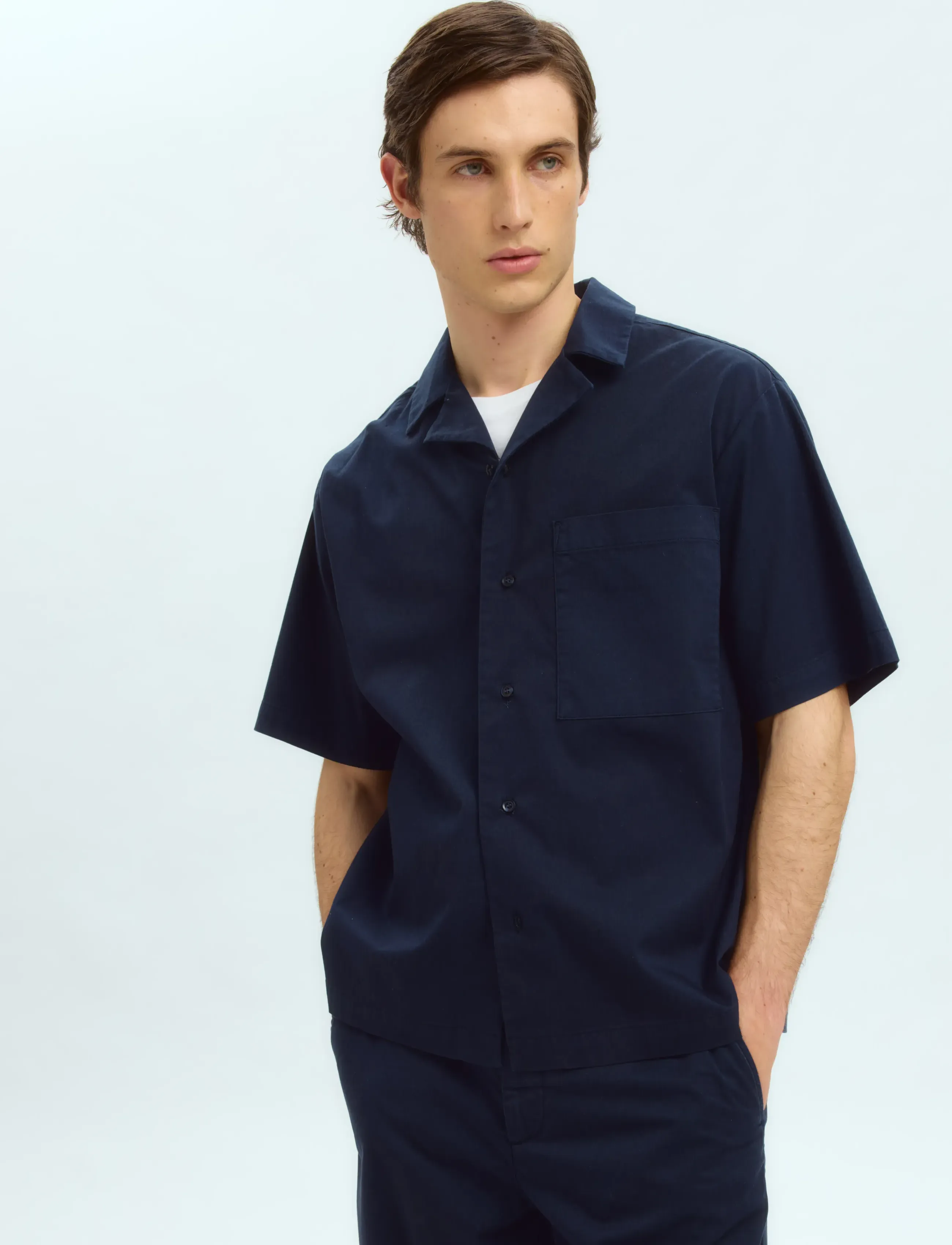 Selected Slhrelaxed Jonas Ss Shirt Resort Ex, M, Navy, Skjorter > Kortærmede Shirts, Herre