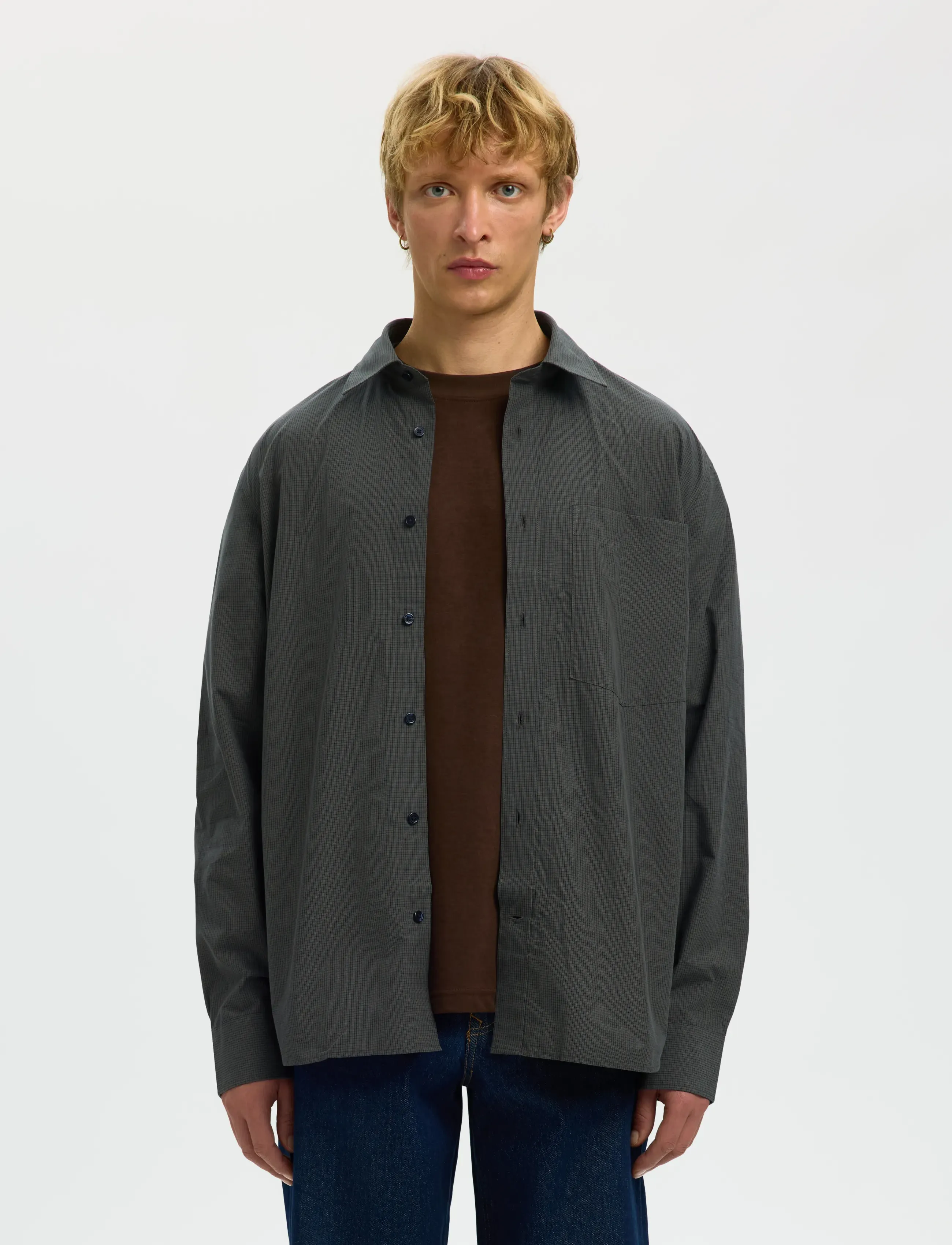 Selected Slhrlxlarry Ls Shirt, L, Green, Skjorter > Afslappet Shirts, Herre