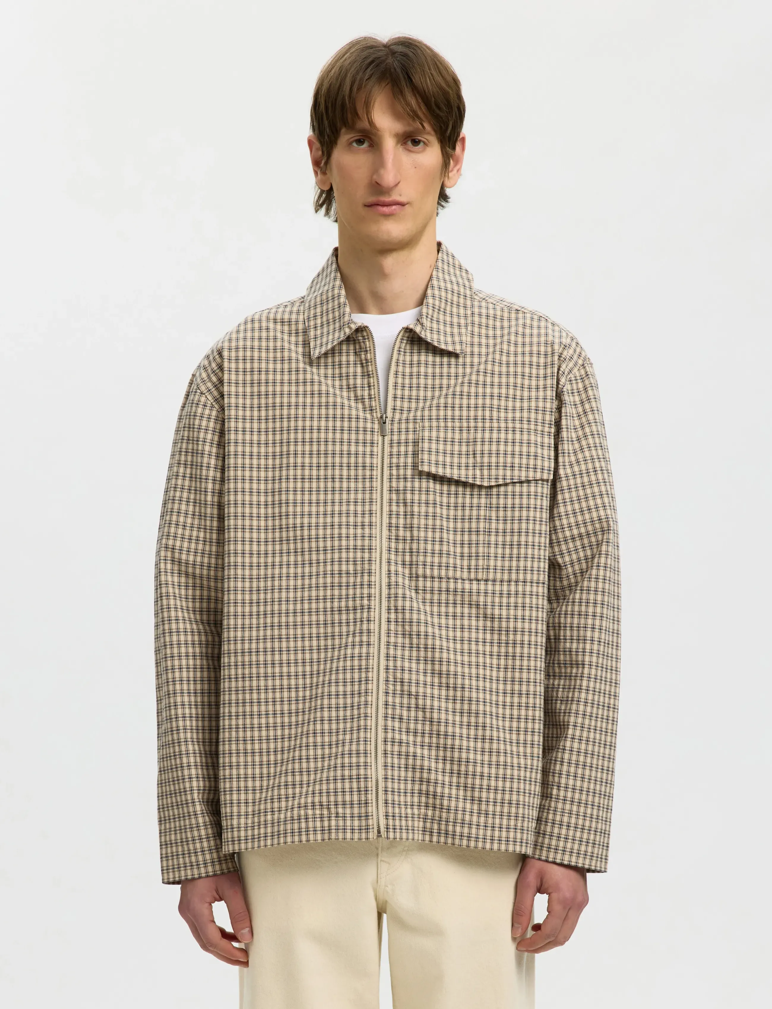 Selected Slmrlxmatt Zip Overshirt, S, Oberteile, Beige - Overshirts, Männerswear