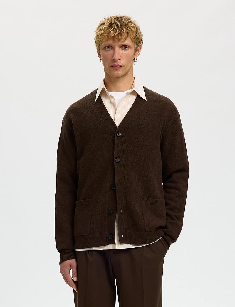 Selected - SLHCOBA LS KNIT RELAXED V-NECK CARDIGAN - kardiganid - demitasse - 0