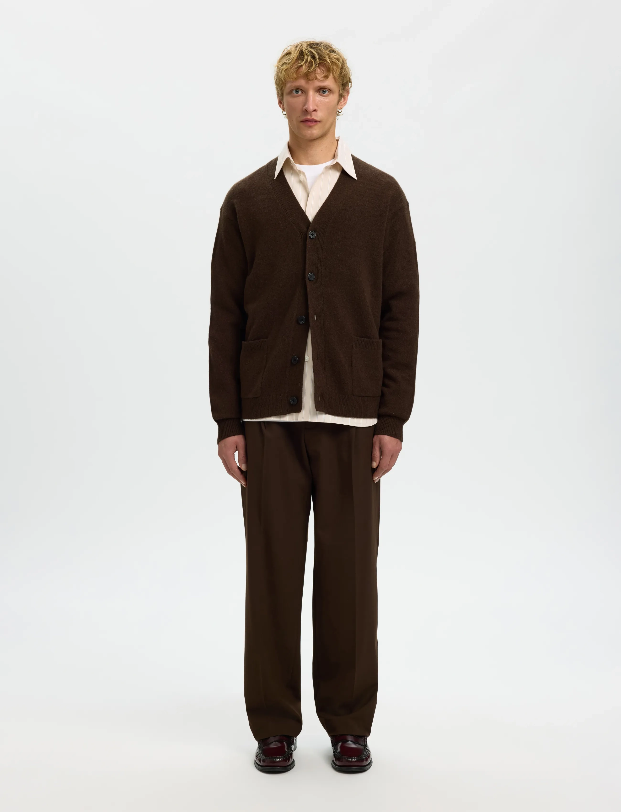 Selected - SLHCOBA LS KNIT RELAXED V-NECK CARDIGAN - cardigans - demitasse - 3