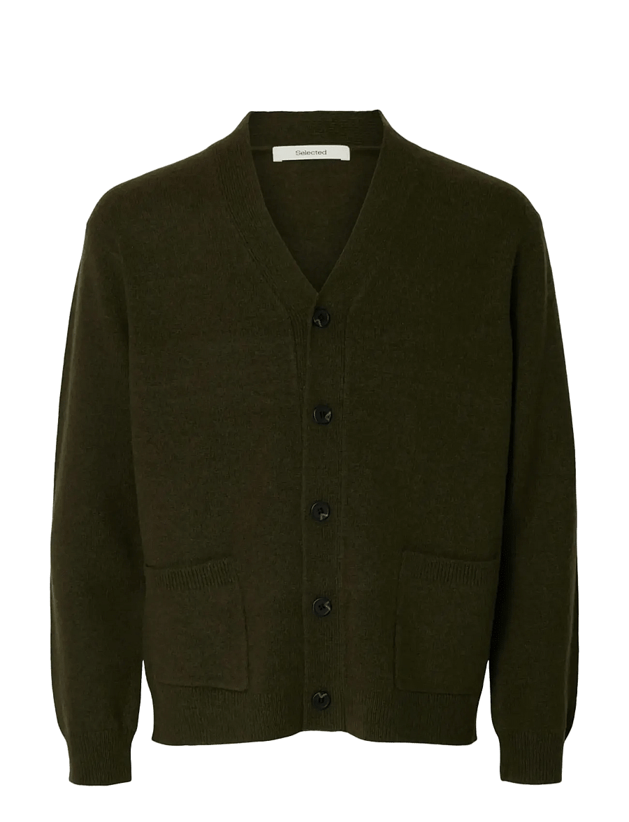 Selected - SLHCOBA LS KNIT RELAXED V-NECK CARDIGAN - strickjacken - forest night - 1