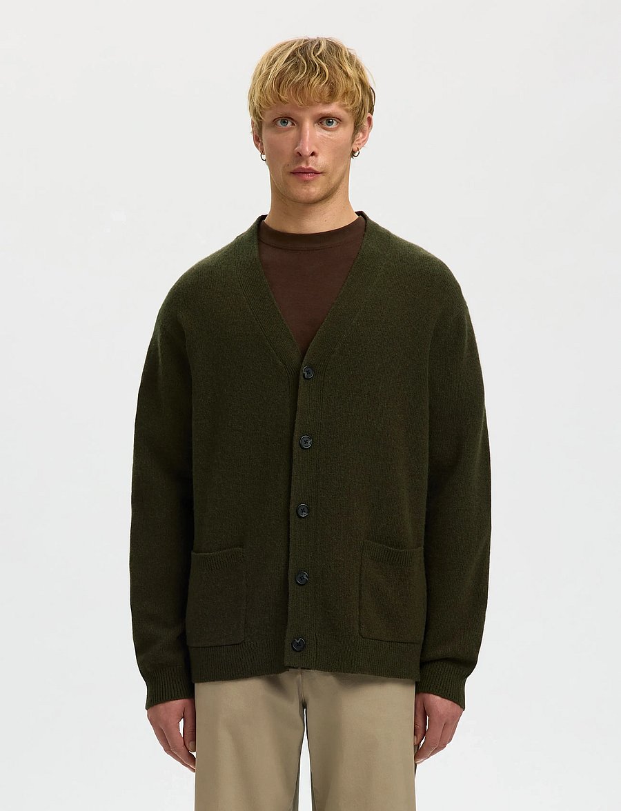 Selected - SLHCOBA LS KNIT RELAXED V-NECK CARDIGAN - strickjacken - forest night - 0