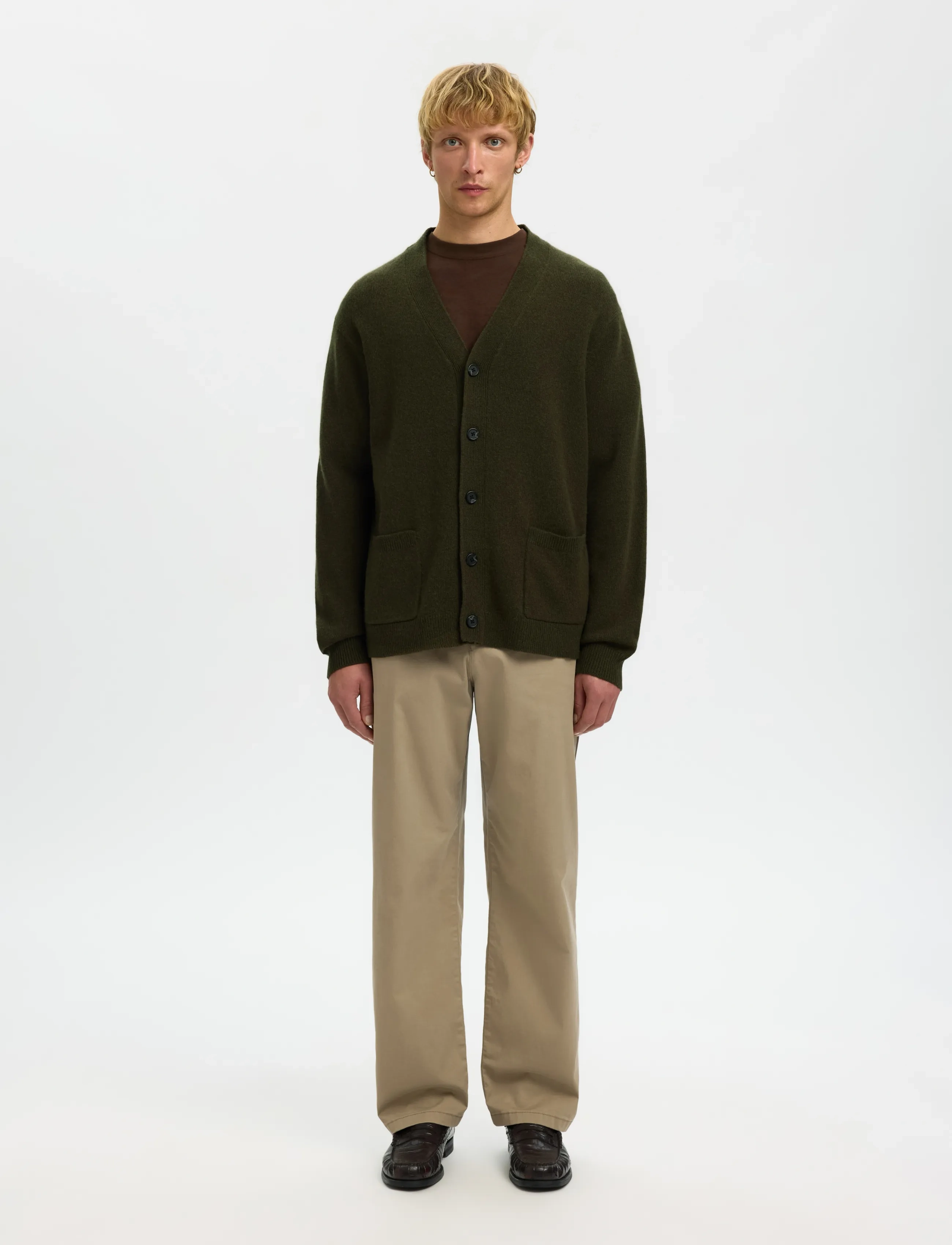 Selected - SLHCOBA LS KNIT RELAXED V-NECK CARDIGAN - strickjacken - forest night - 3