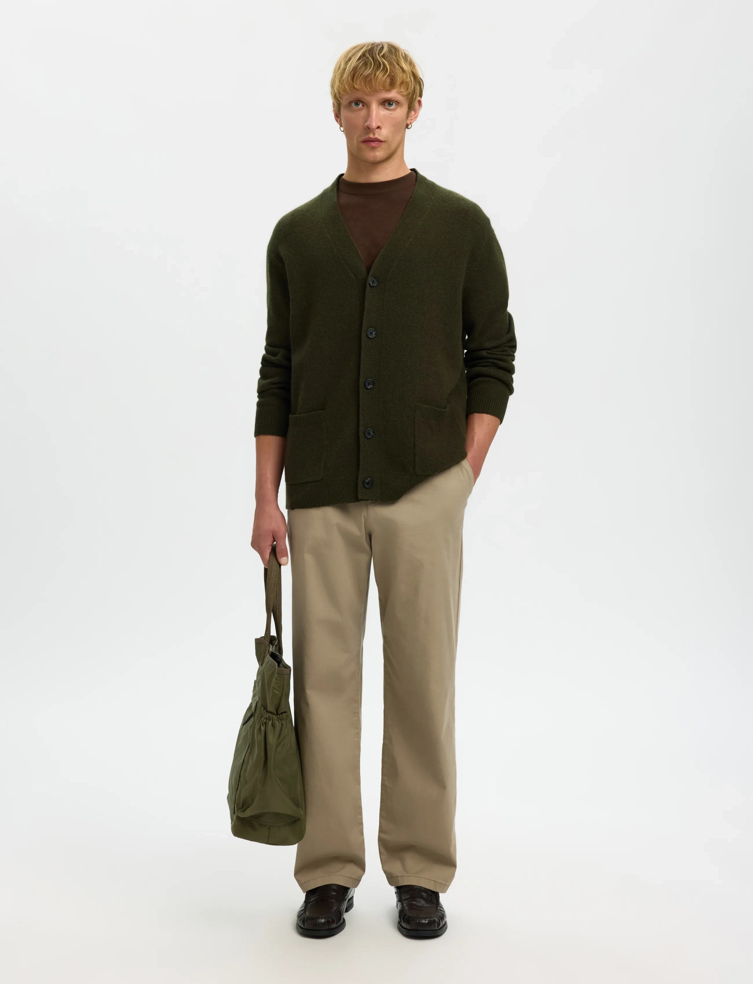 Selected - SLHCOBA LS KNIT RELAXED V-NECK CARDIGAN - strickjacken - forest night - 5