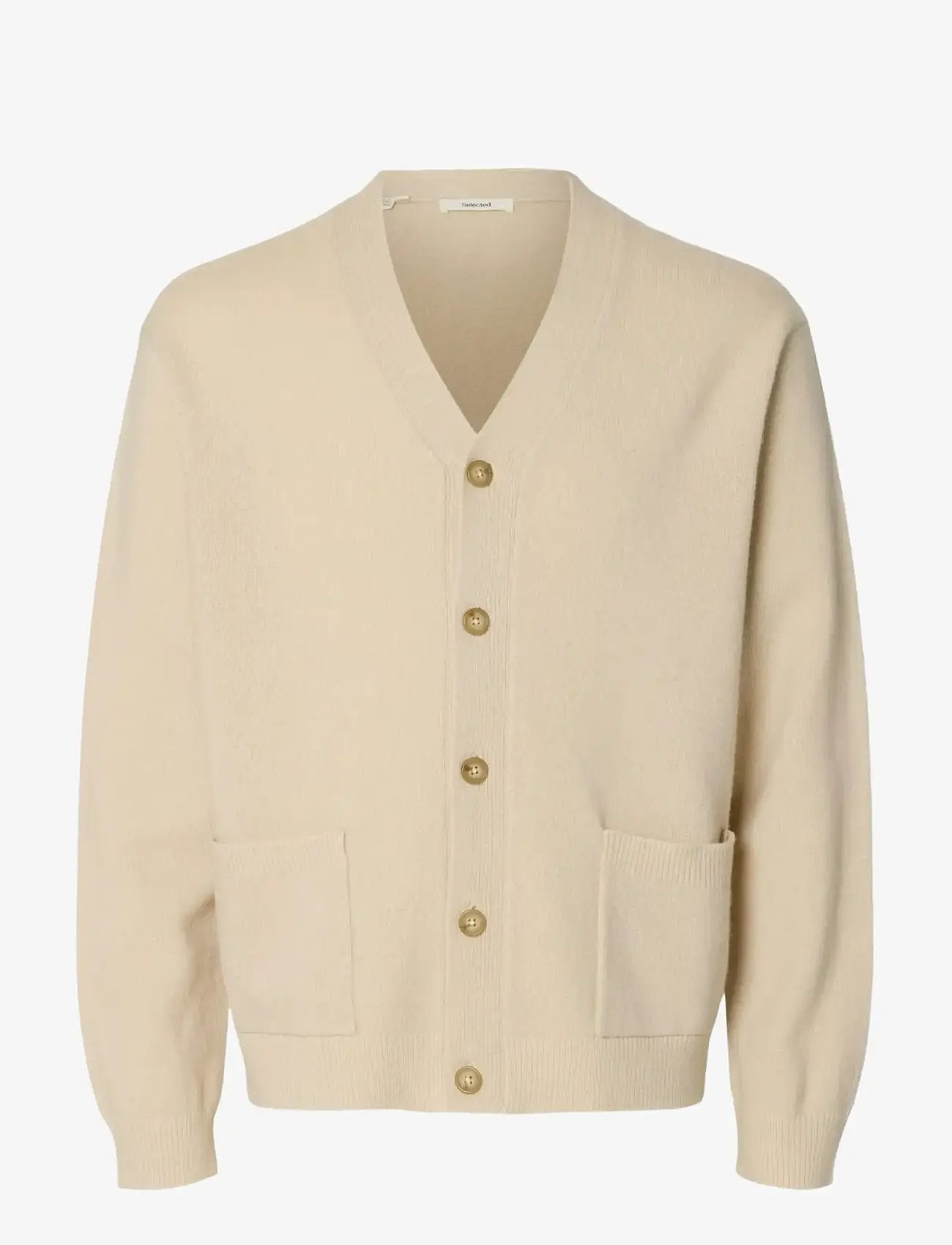 Selected - SLHCOBA LS KNIT RELAXED V-NECK CARDIGAN - kardiganid - oatmeal - 1