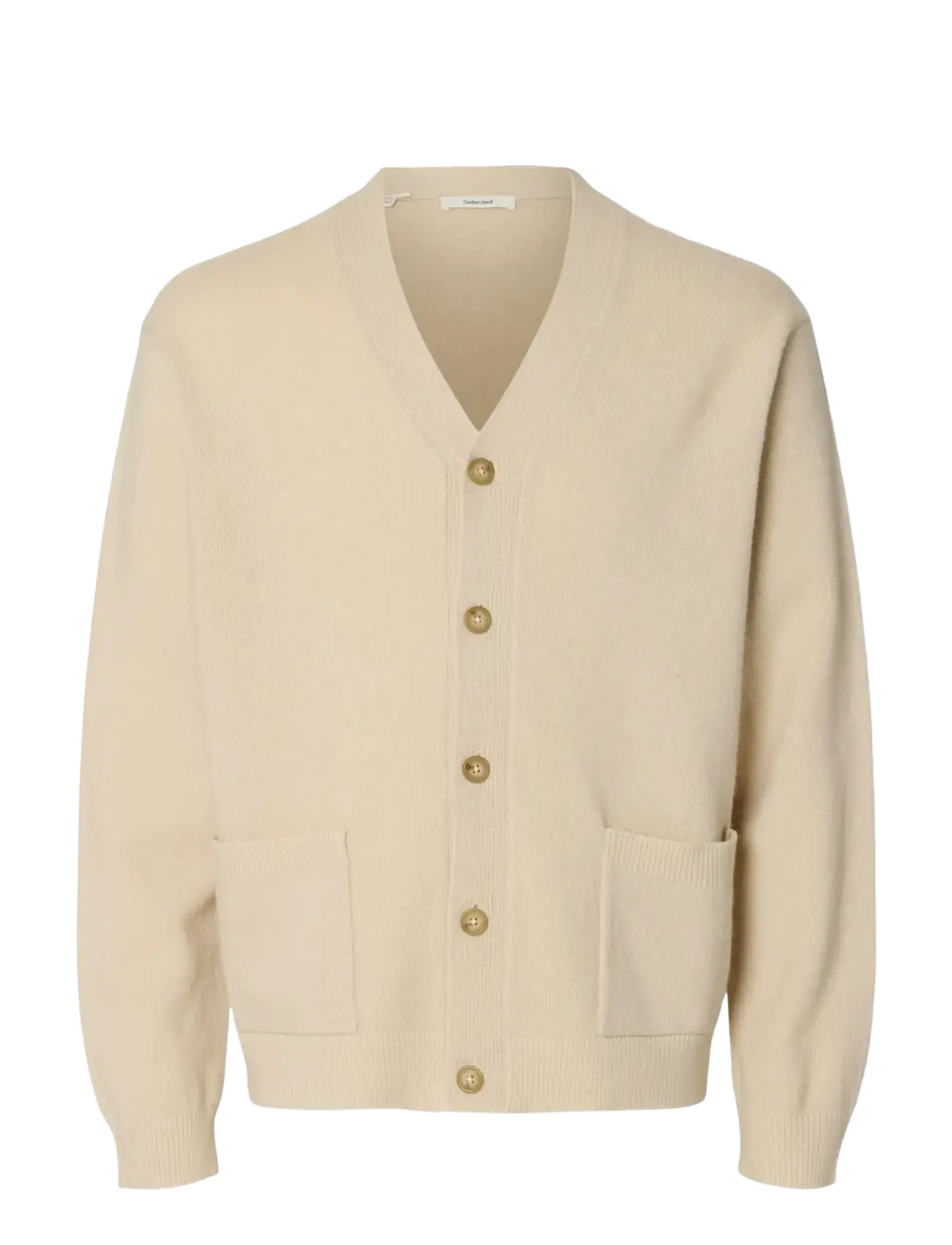 Selected SLHCOBA LS KNIT RELAXED V-NECK CARDIGAN - Cardigans - OATMEAL / cream
