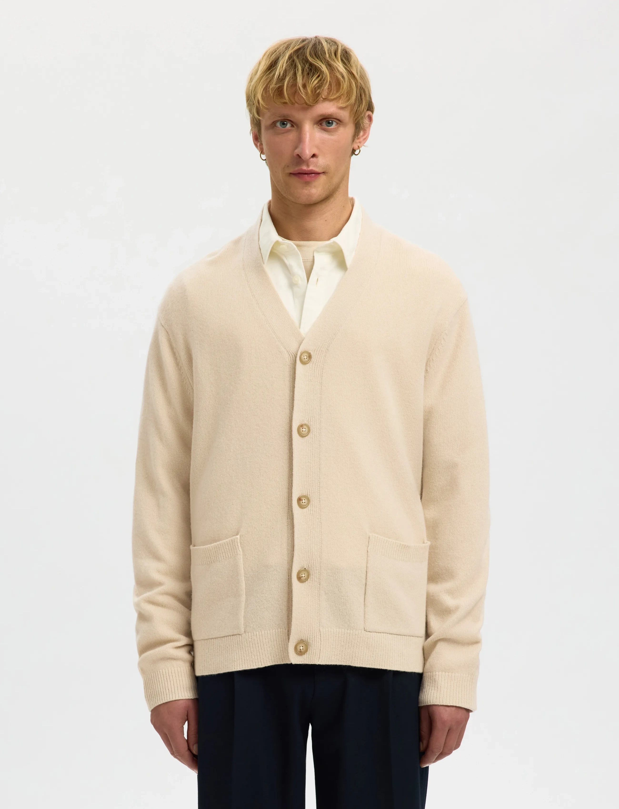 Selected SLHCOBA LS KNIT RELAXED V-NECK CARDIGAN - Kollektionen - OATMEAL / cream