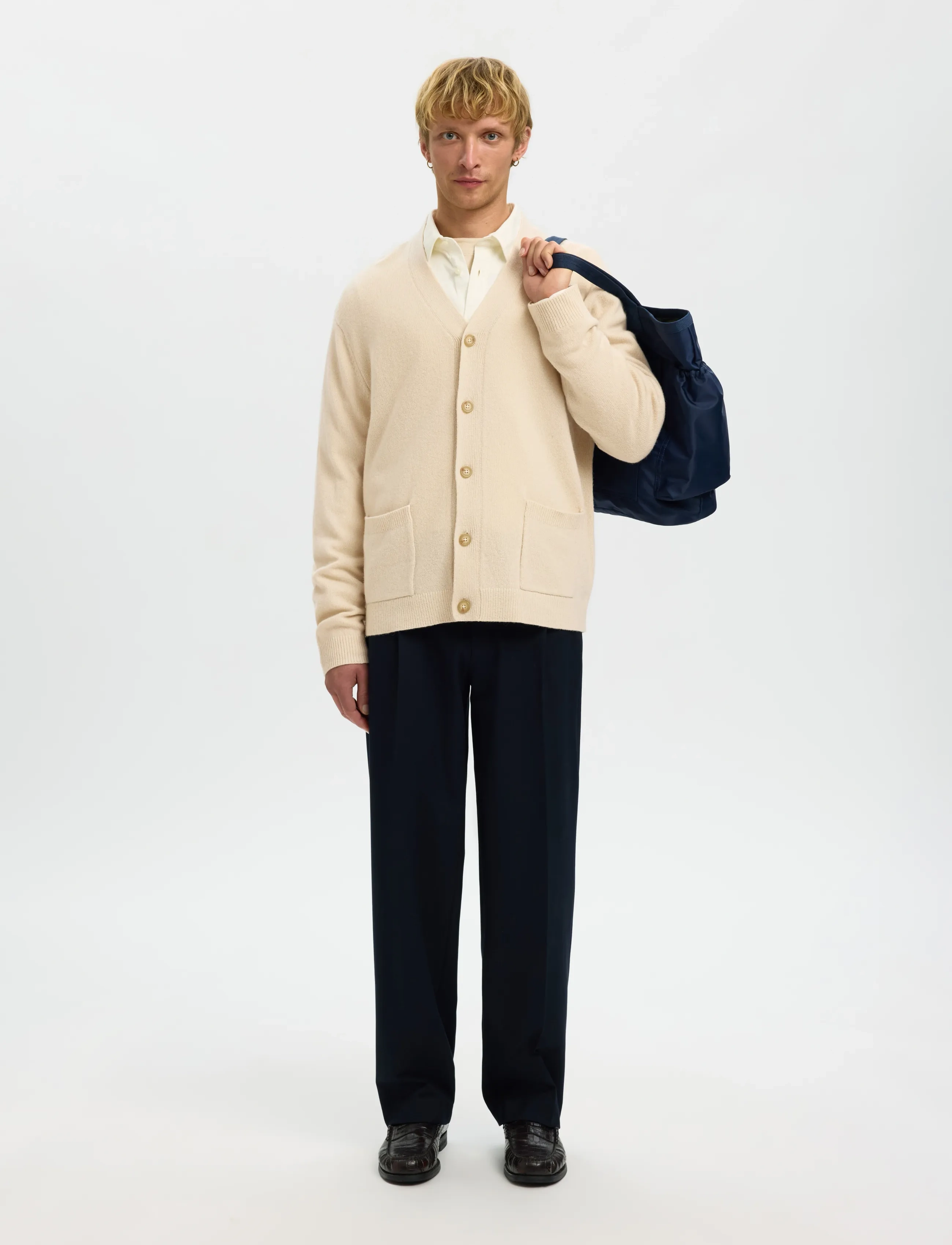 Selected - SLHCOBA LS KNIT RELAXED V-NECK CARDIGAN - strickjacken - oatmeal - 3