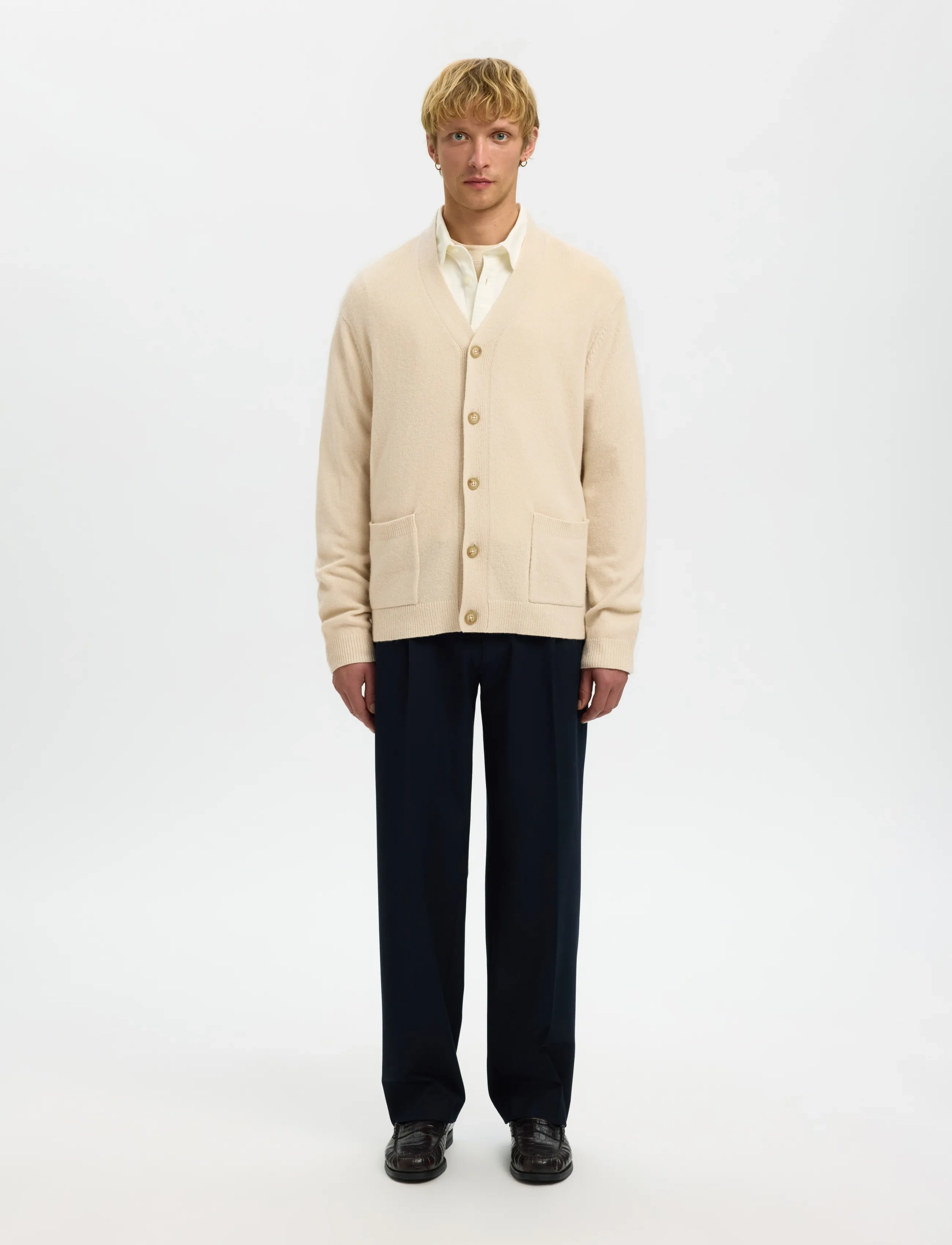 Selected - SLHCOBA LS KNIT RELAXED V-NECK CARDIGAN - strickjacken - oatmeal - 4