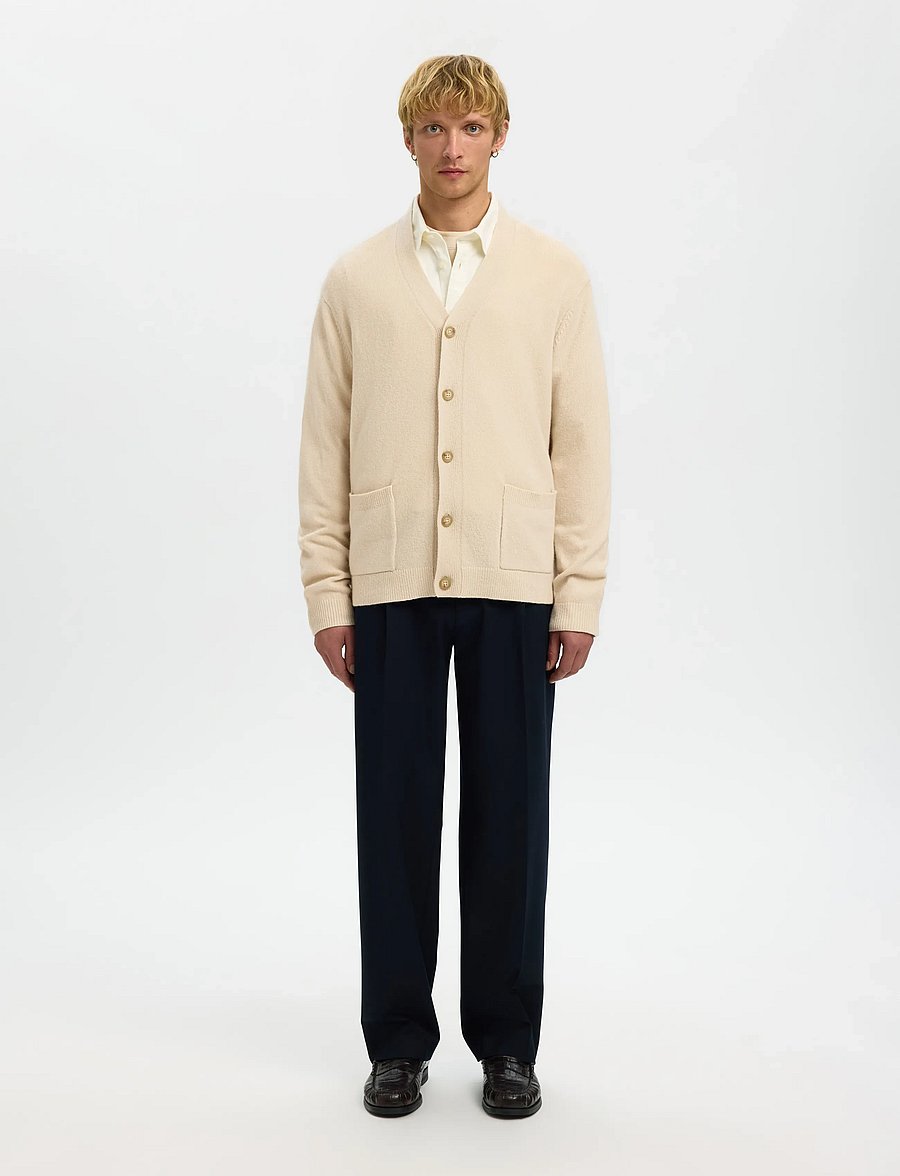 Selected - SLHCOBA LS KNIT RELAXED V-NECK CARDIGAN - strickjacken - oatmeal - 4