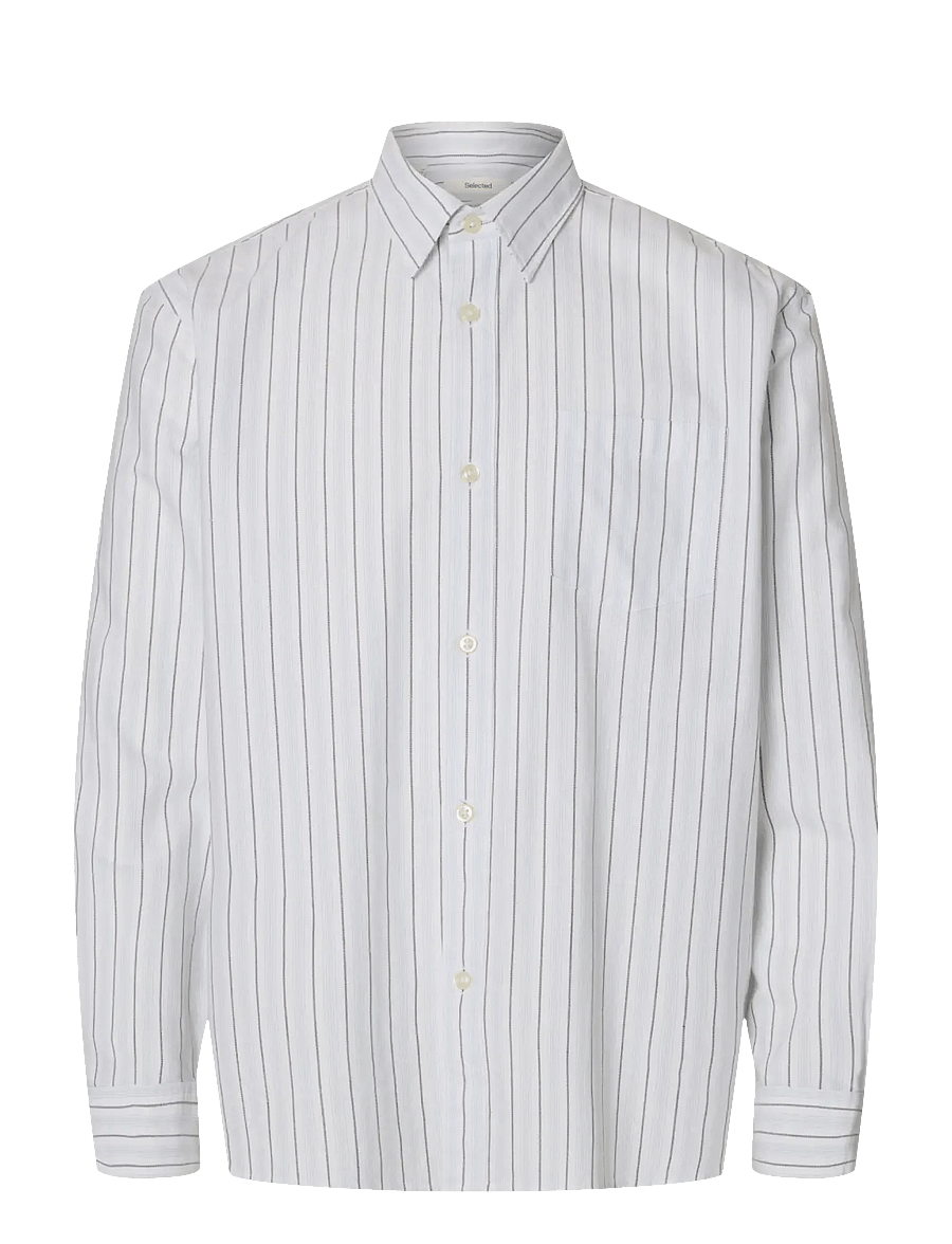 Selected - SLHRLXSANDER OXFORD SHIRT LS NOOS - stribede skjorter - bright white - 1
