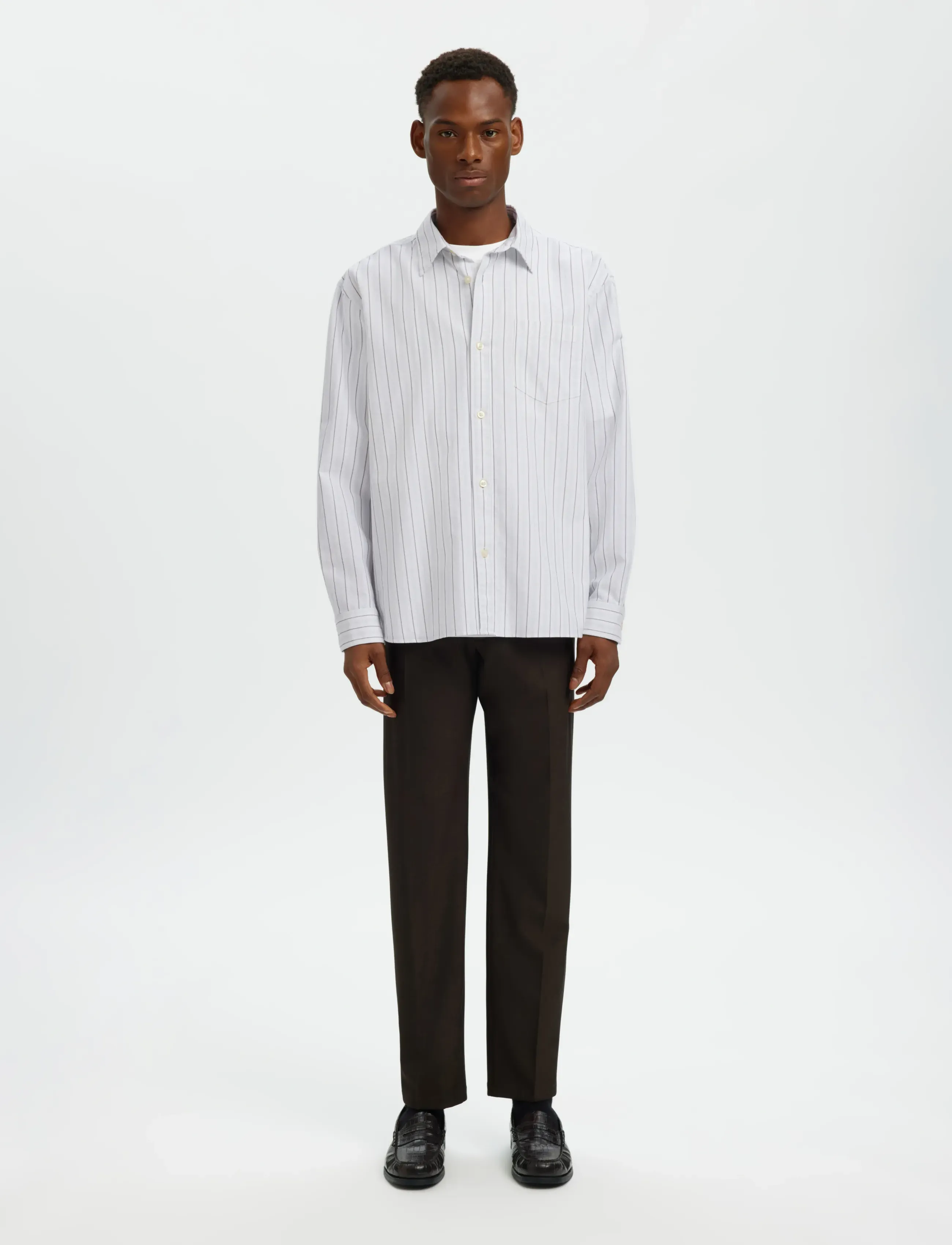Selected - SLHRLXSANDER OXFORD SHIRT LS NOOS - stribede skjorter - bright white - 3