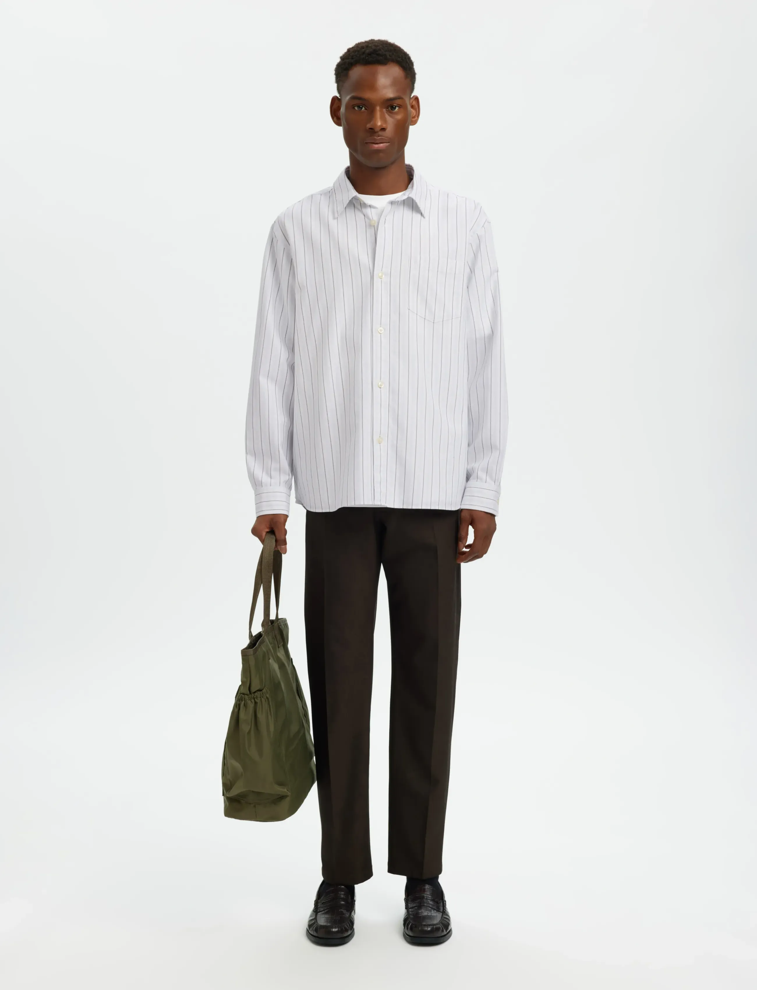 Selected - SLHRLXSANDER OXFORD SHIRT LS NOOS - stribede skjorter - bright white - 5