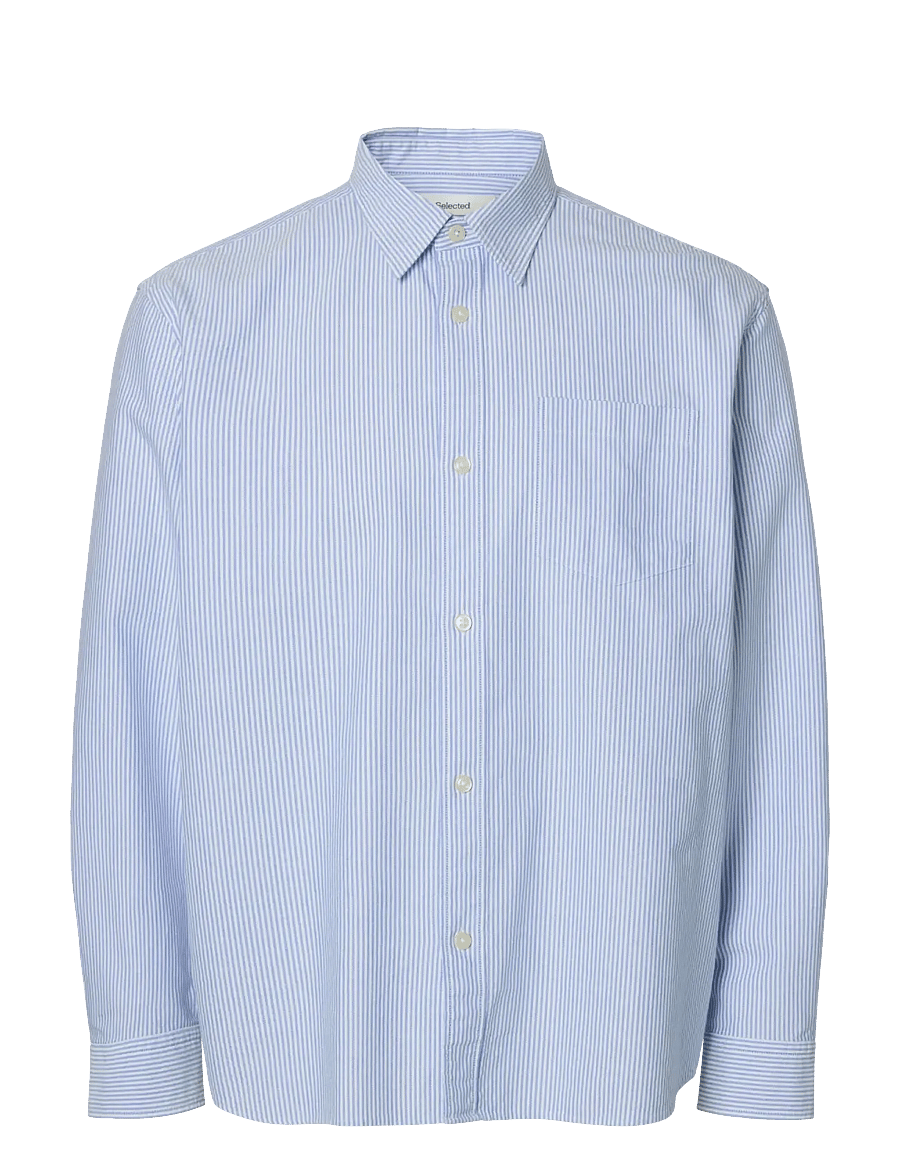 Selected - SLHRLXSANDER OXFORD SHIRT LS NOOS - stribede skjorter - skyway - 0