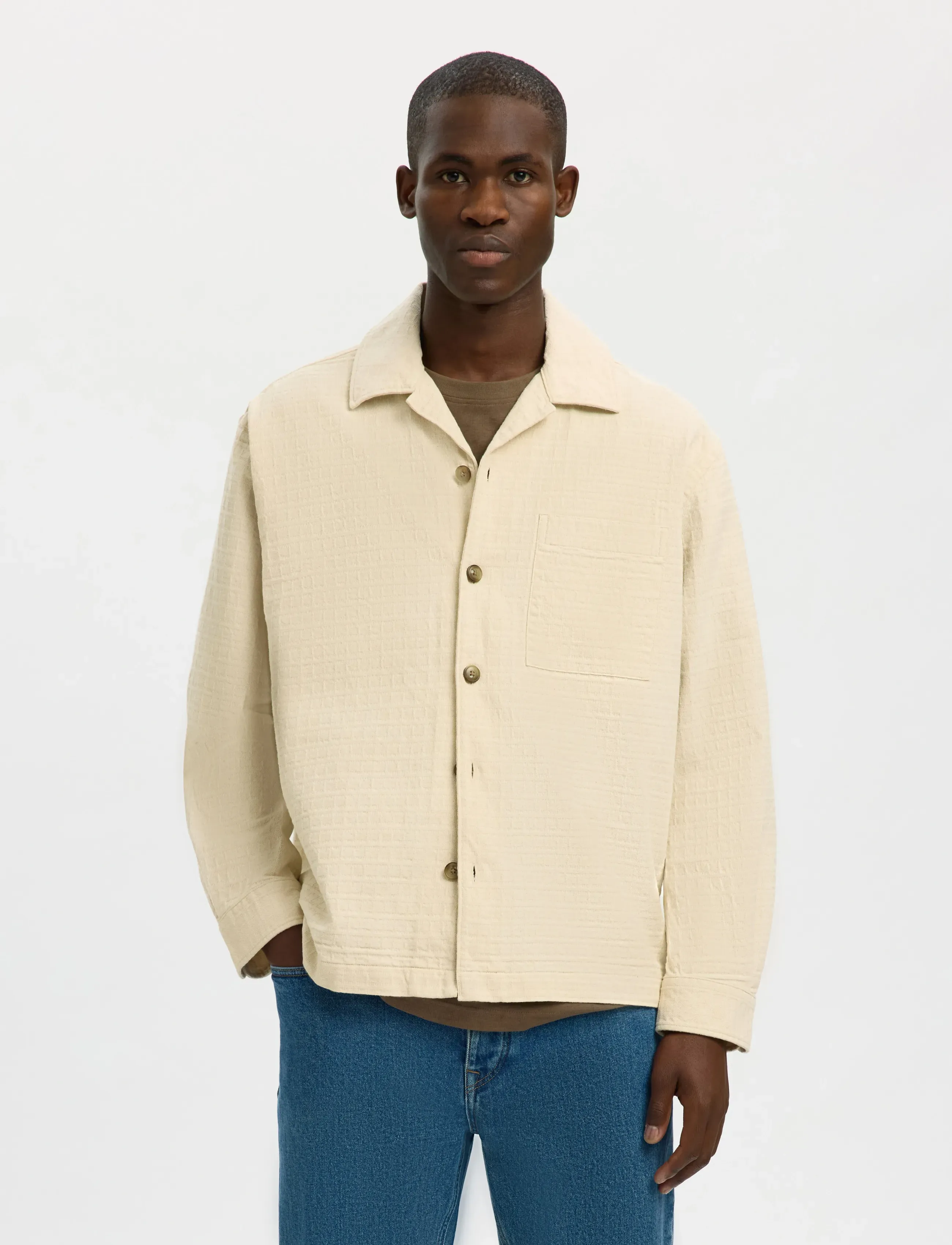 Selected SLHRLXRAY UNDYED OVERSHIRT - Kollektioner - RAW COTTON / yellow