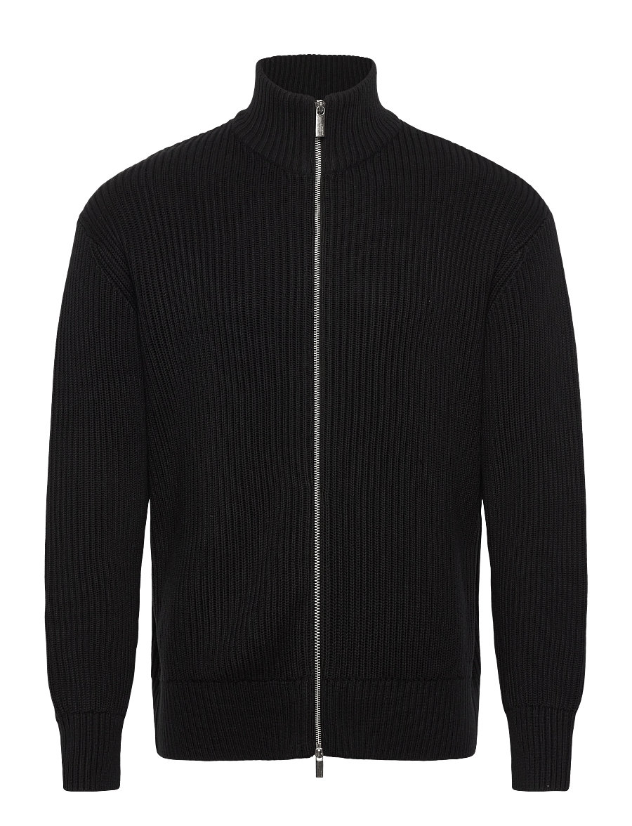 Selected - SLHDRY LS KNIT RELAXED FULL ZIP COLLAR - pullover mit durchgehendem reißverschluss - black - 0
