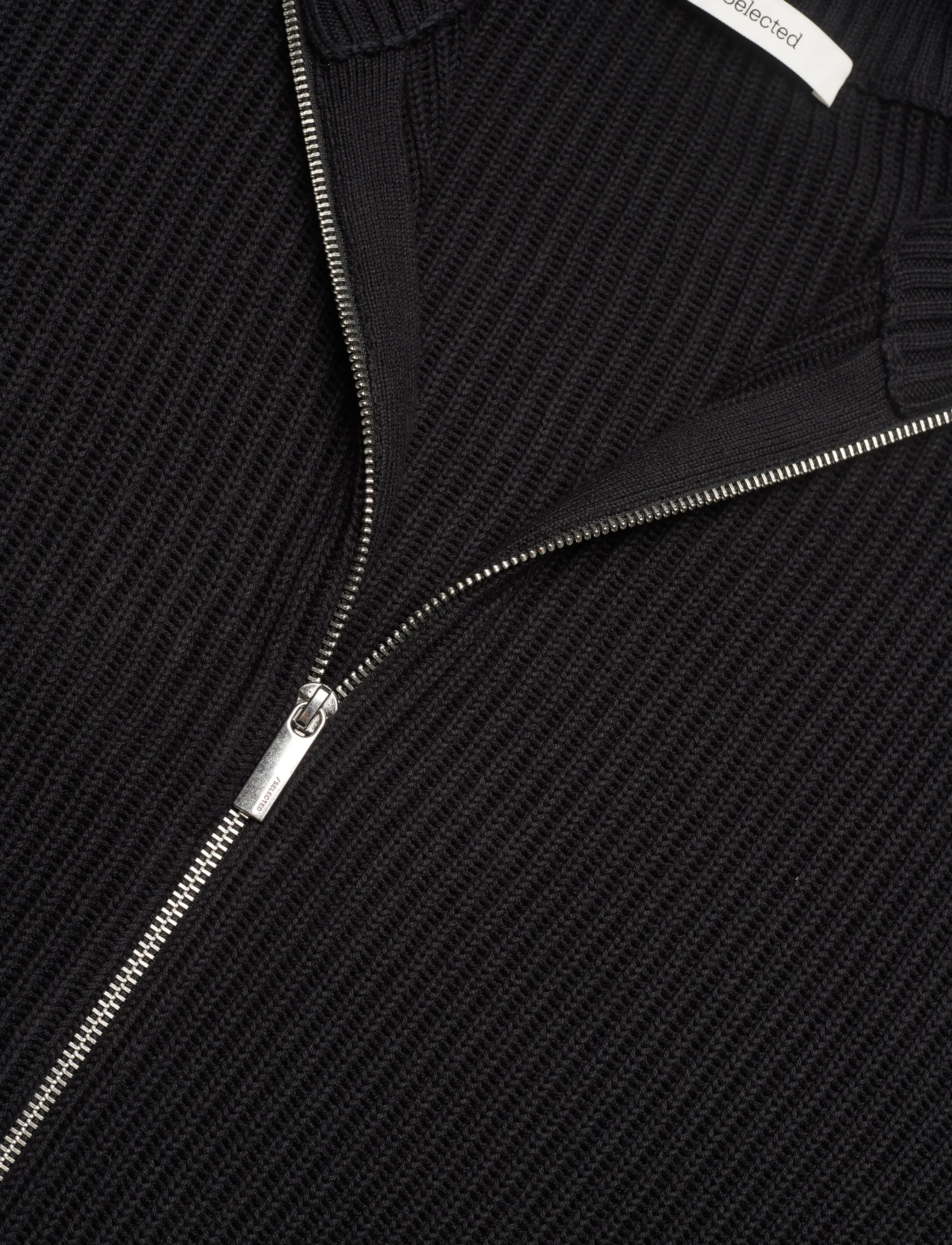 Selected - SLHDRY LS KNIT RELAXED FULL ZIP COLLAR - džemperi ar rāvējslēdzēju - black - 2