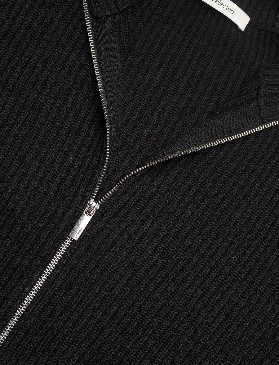 Selected - SLHDRY LS KNIT RELAXED FULL ZIP COLLAR - pullover mit durchgehendem reißverschluss - black - 2
