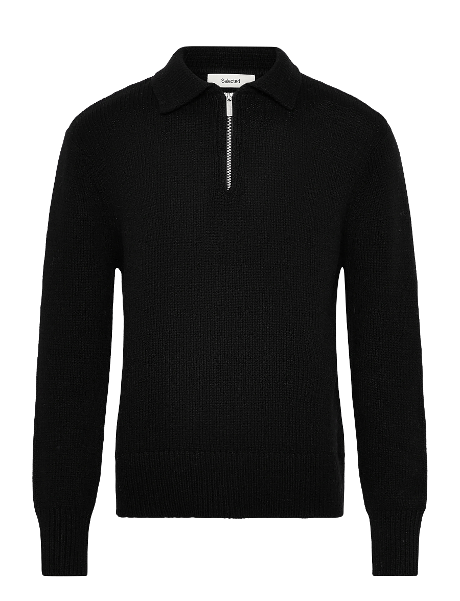 Selected - SLHCODY LS KNIT RELAXED HALF ZIP POLO - long-sleeved knitted polos - black - 0