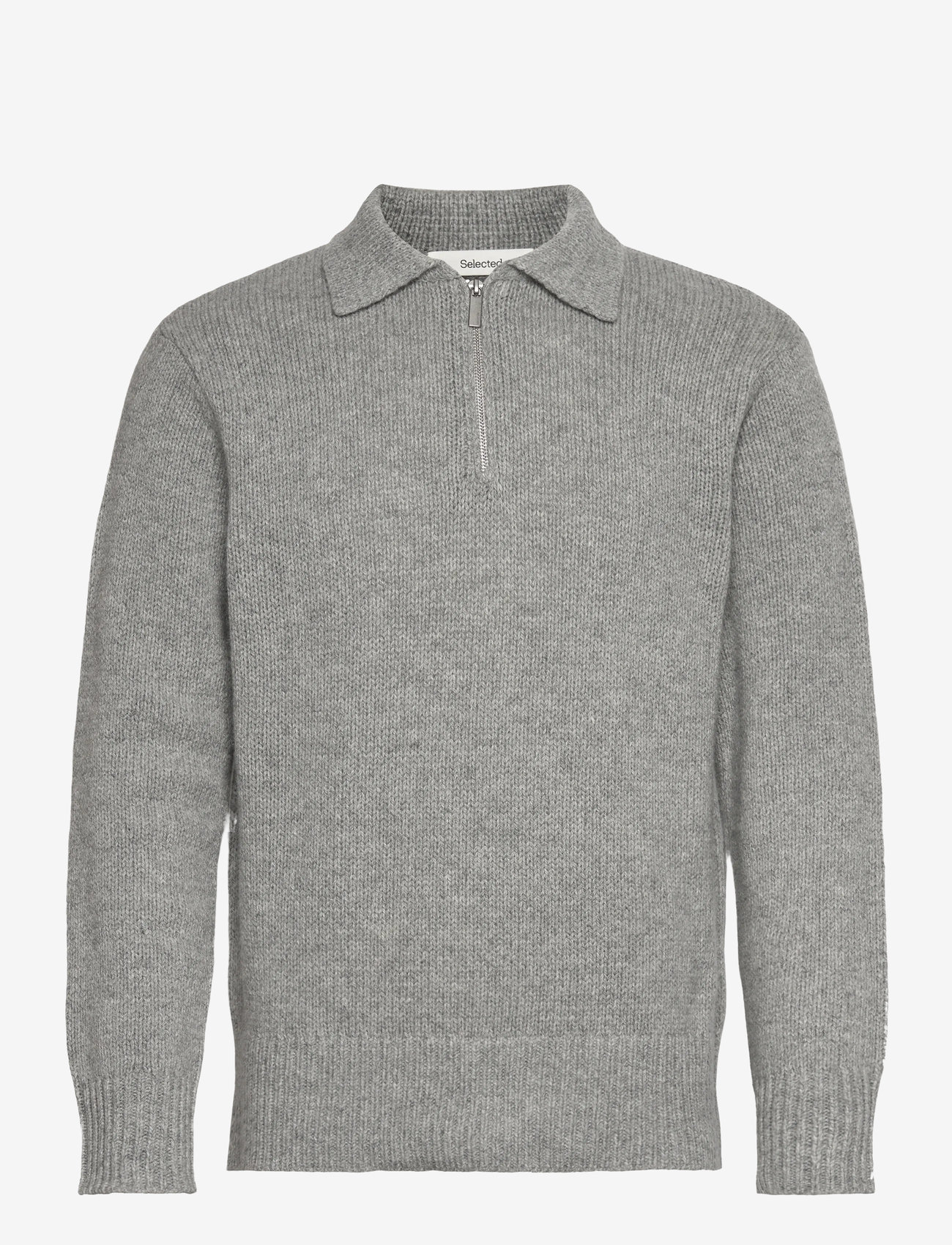 Selected - SLHCODY LS KNIT RELAXED HALF ZIP POLO - stickade pikéer - light grey melange - 0