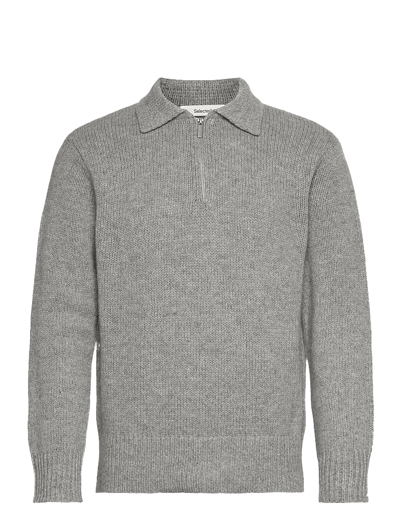 Selected - SLHCODY LS KNIT RELAXED HALF ZIP POLO - stickade pikéer - light grey melange - 0