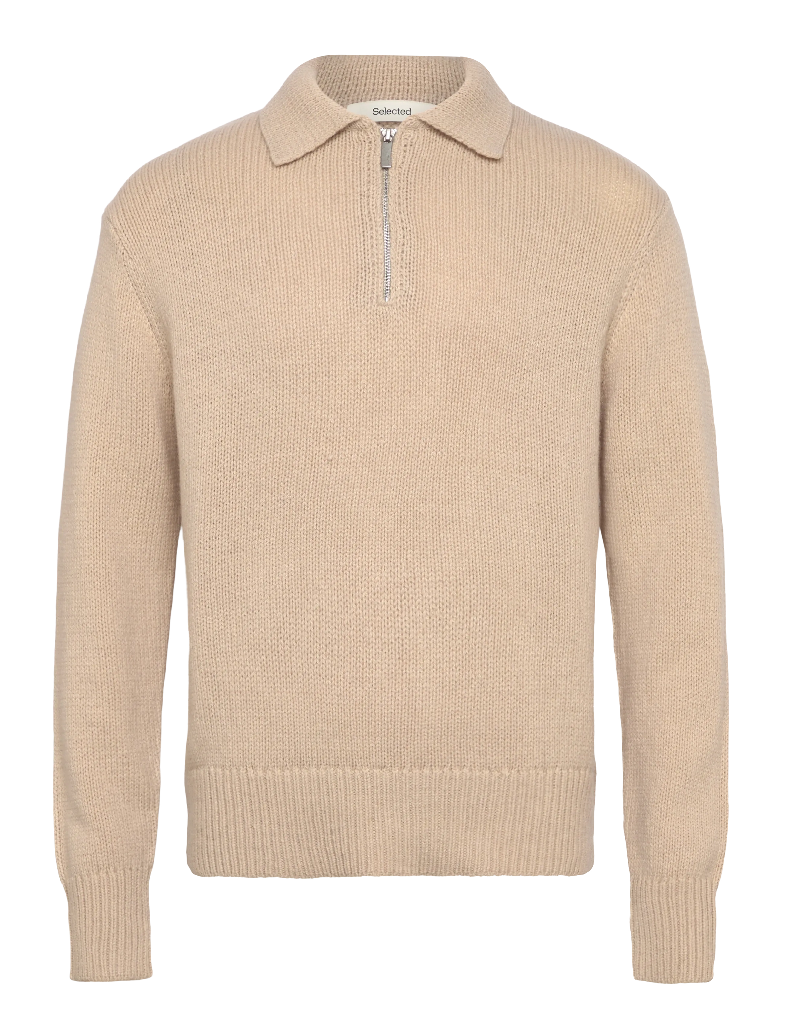 Selected Slhcody Ls Knit Relaxed Half Zip Polo, M, Knitwear, Beige - Jumpers, Männerswear