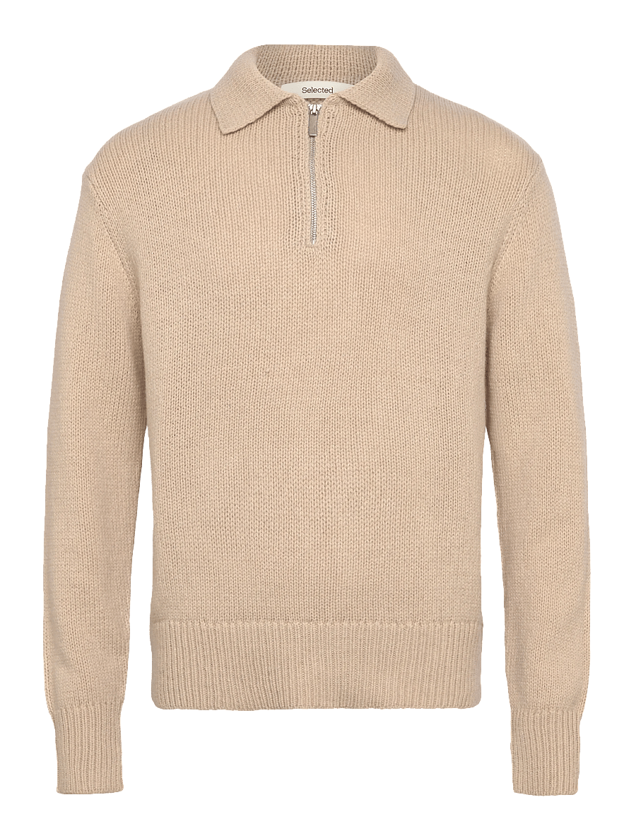 Selected - SLHCODY LS KNIT RELAXED HALF ZIP POLO - långärmade stickade pikétröjor - oatmeal - 0