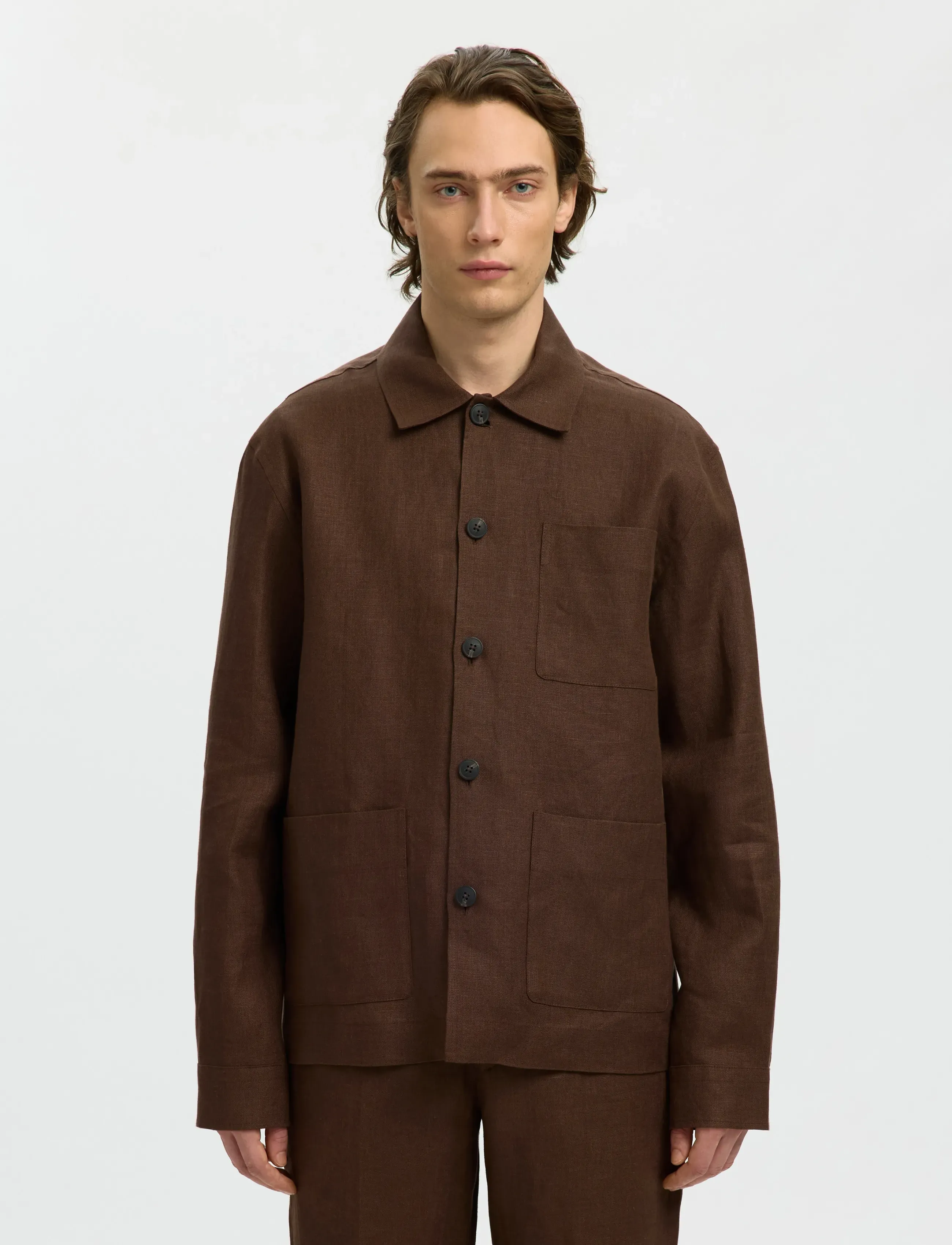 Selected Slhregbaird Linen Overshirt Resort, Mænd, Overshirt, Brun, Str: M