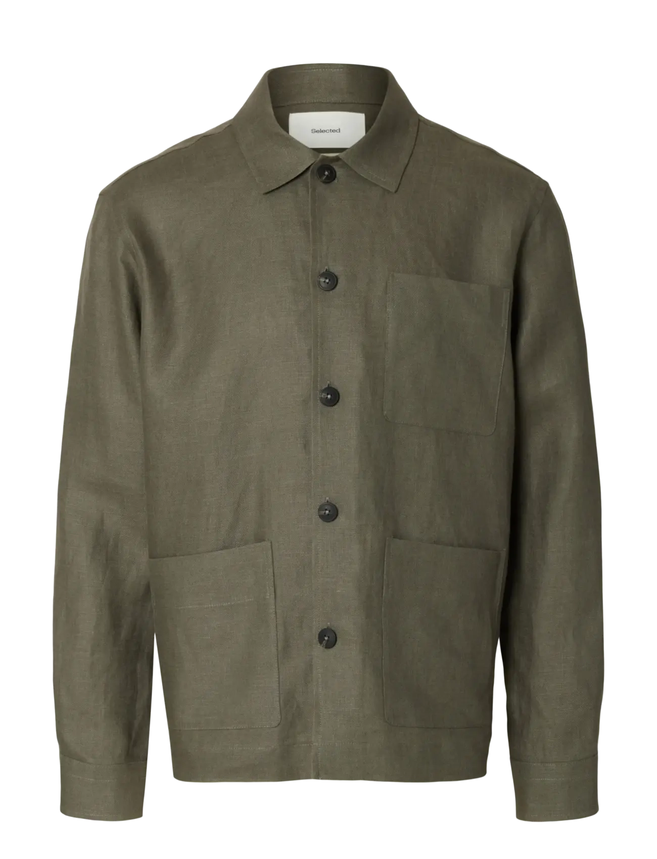 Selected SLHREGBAIRD LINEN OVERSHIRT RESORT - Drabužiai - OLIVE GREEN / khaki/green