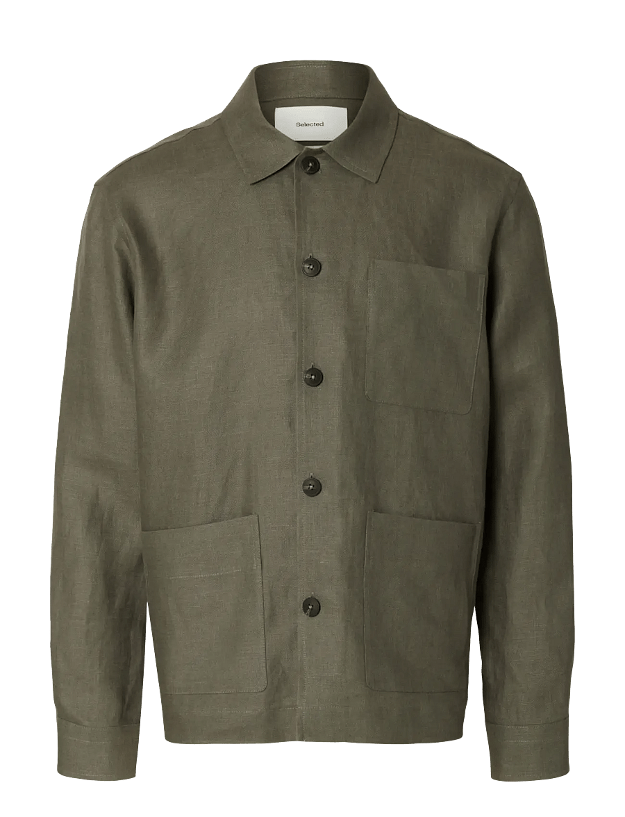Selected - SLHREGBAIRD LINEN OVERSHIRT RESORT - nach anlass kaufen - olive green - 1