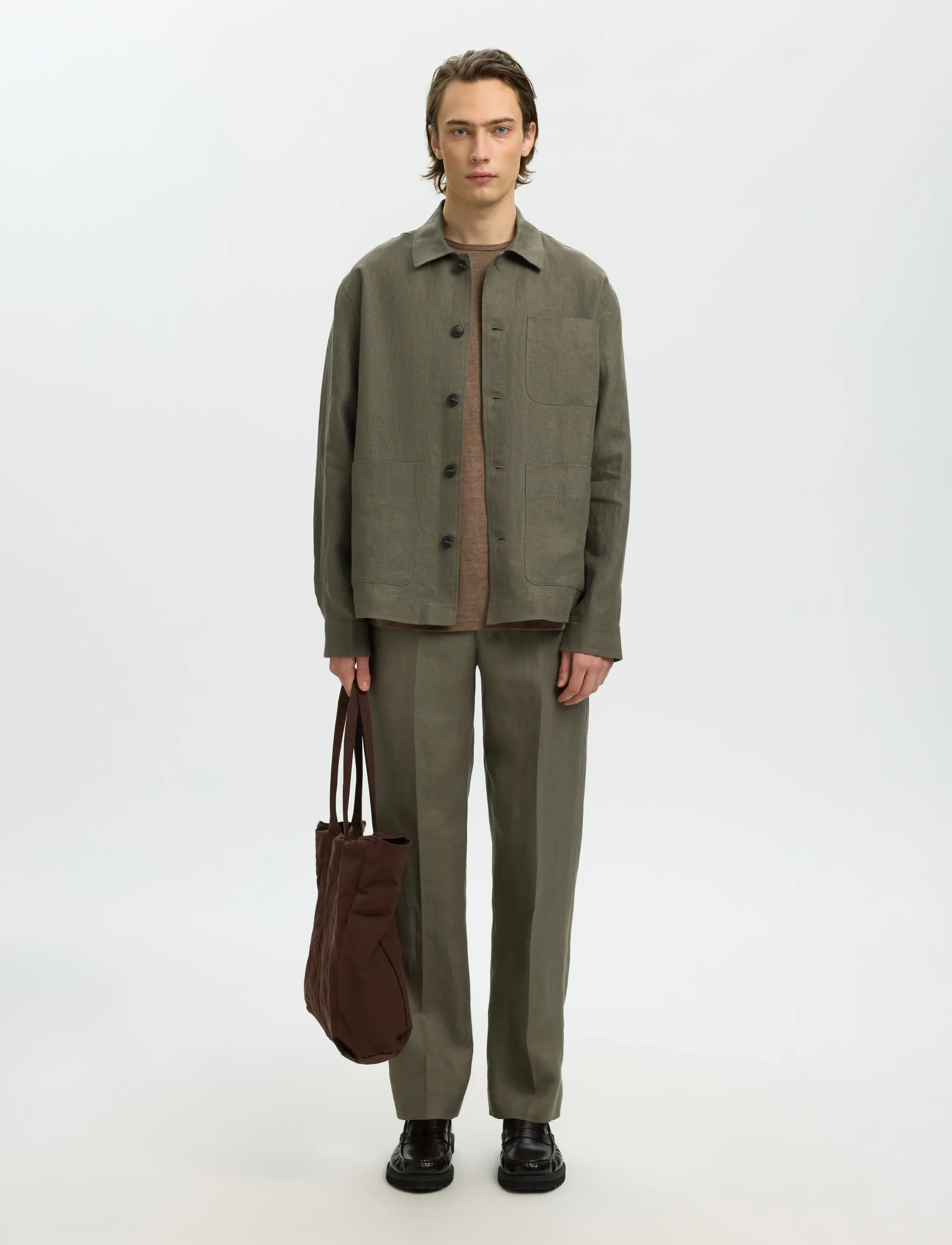 Selected - SLHREGBAIRD LINEN OVERSHIRT RESORT - nach anlass kaufen - olive green - 3