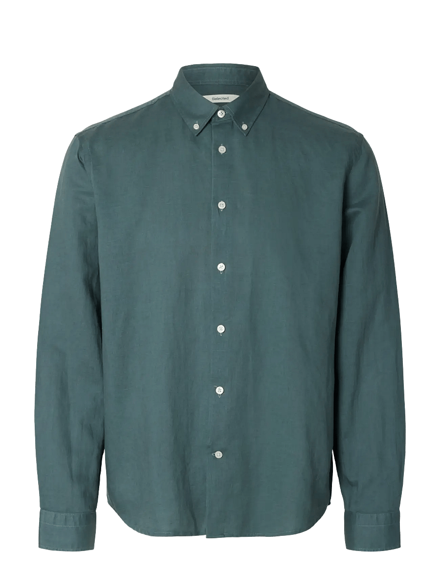 Selected - SLHREGCLAY LINEN BLEND BD LS SHIRT - casual skjorter - balsam green - 1