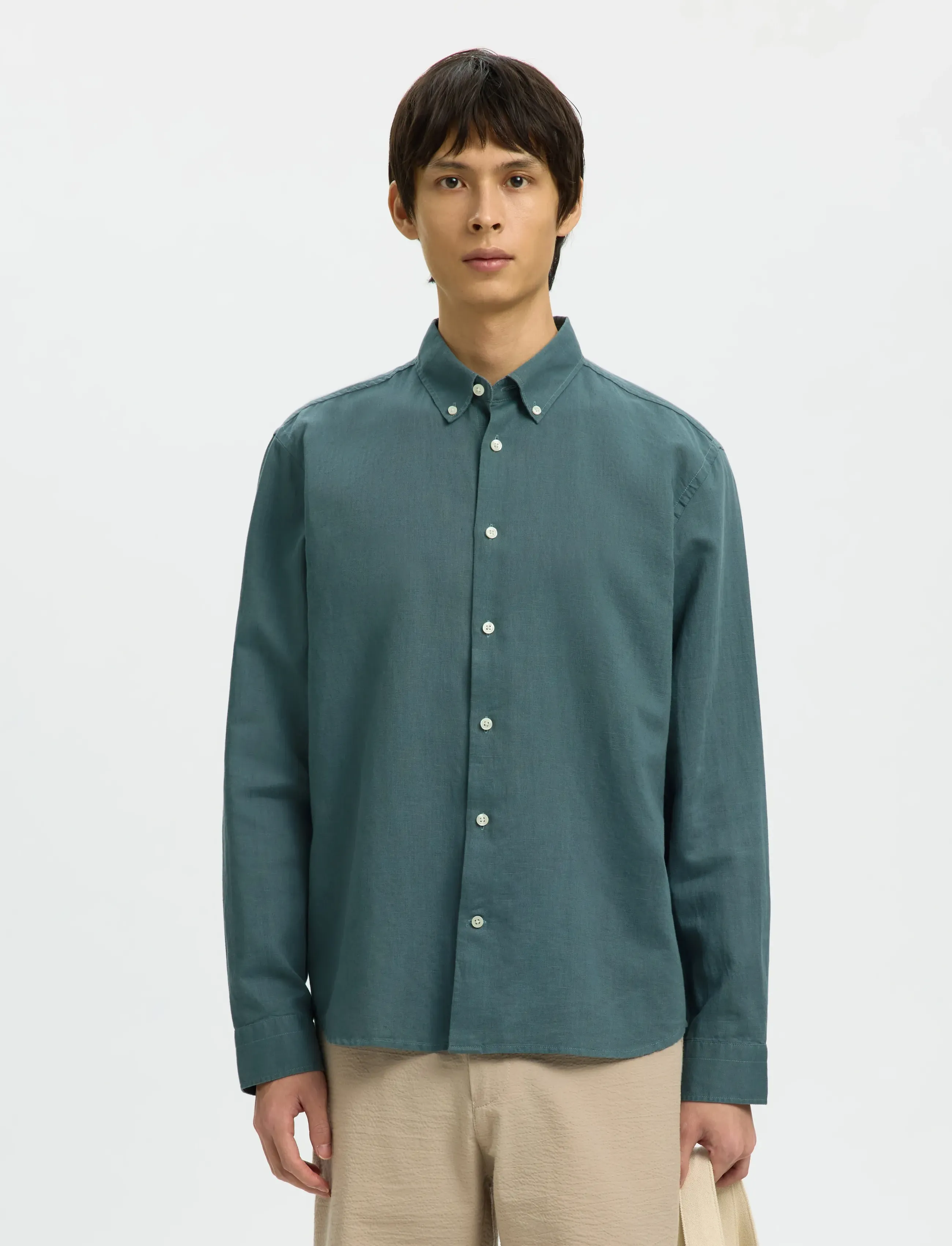 Selected SLHREGCLAY LINEN BLEND BD LS SHIRT - Clothing - BALSAM GREEN / blue